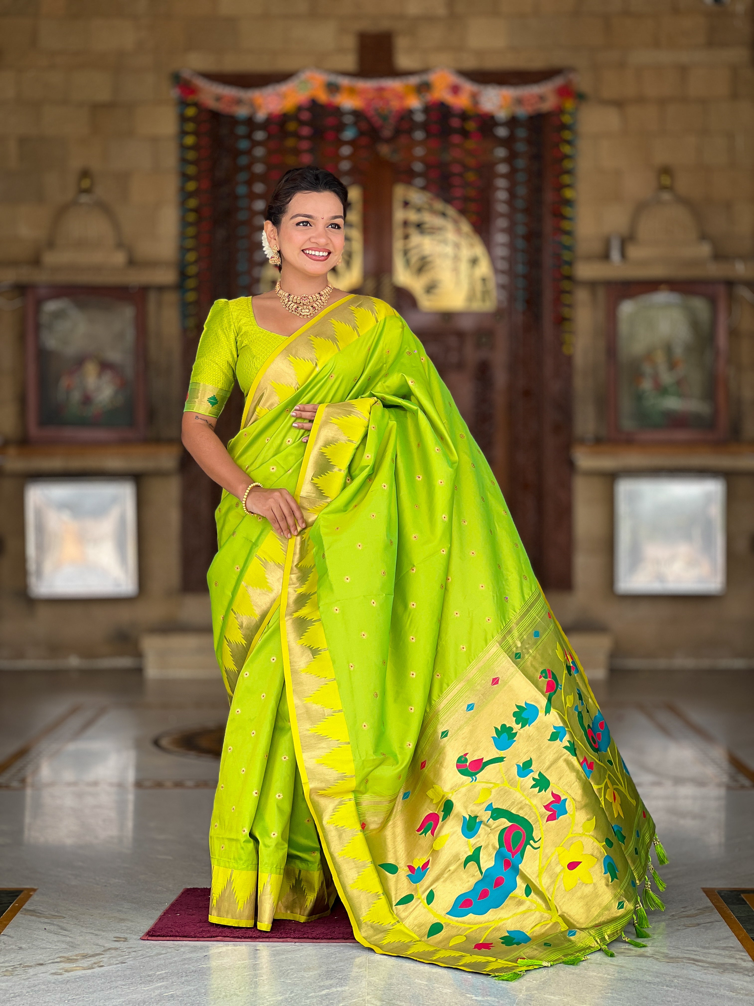 Soft Silk Designer Temple Paithani Saree