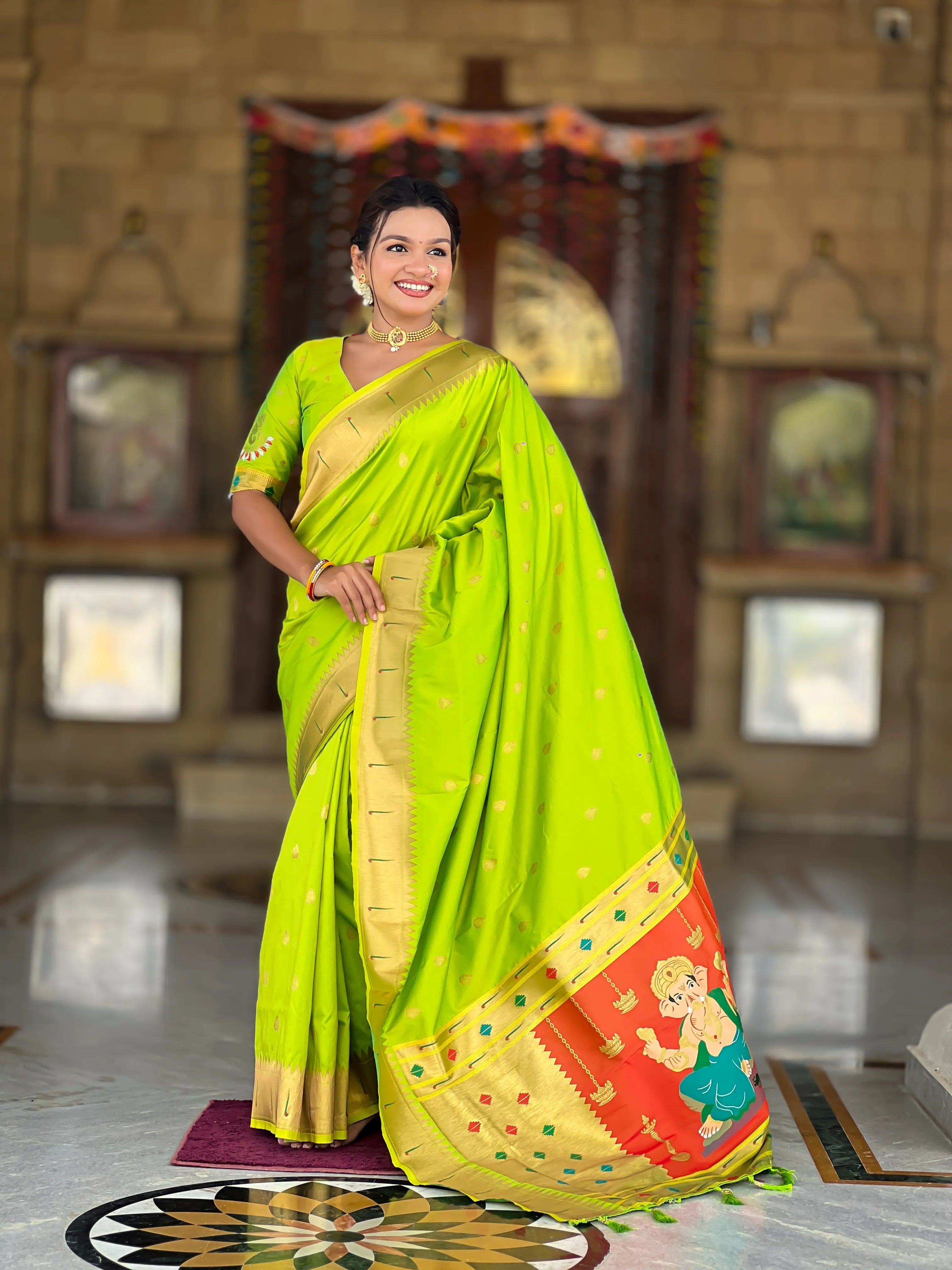 Soft Silk Ganpati Designer Paithani Saree