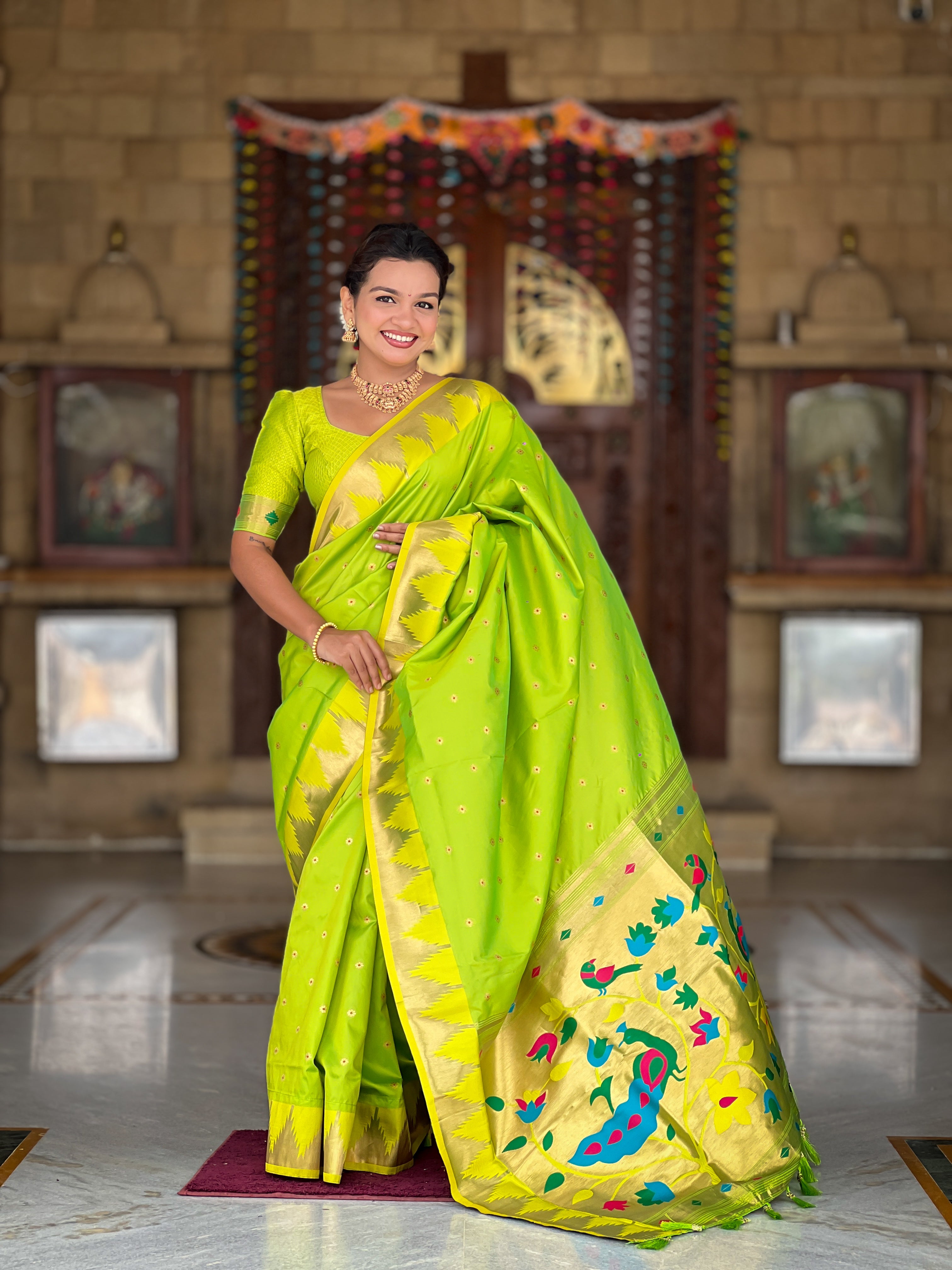Soft Silk Designer Temple Paithani Saree