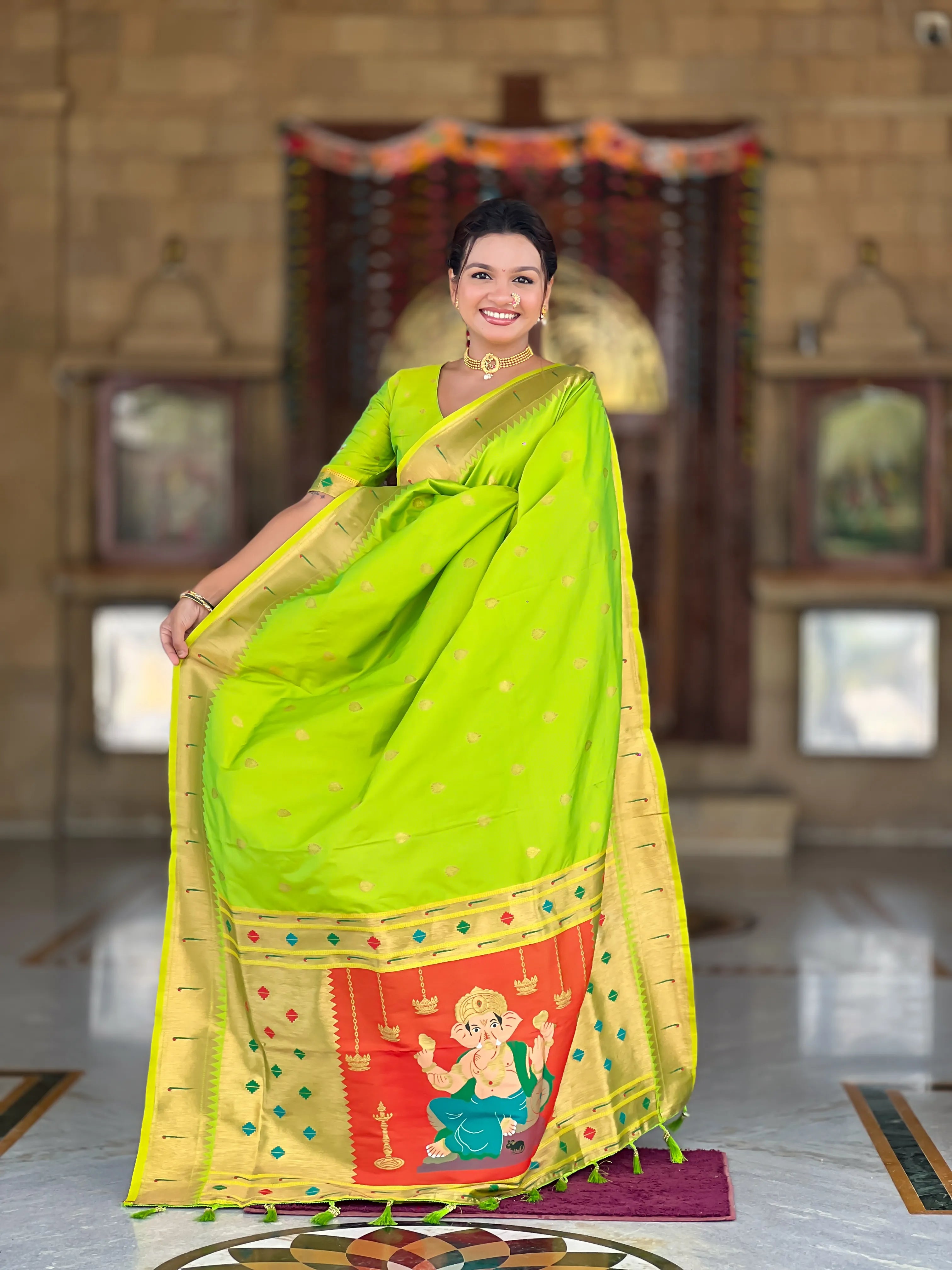 Soft Silk Ganpati Designer Paithani Saree