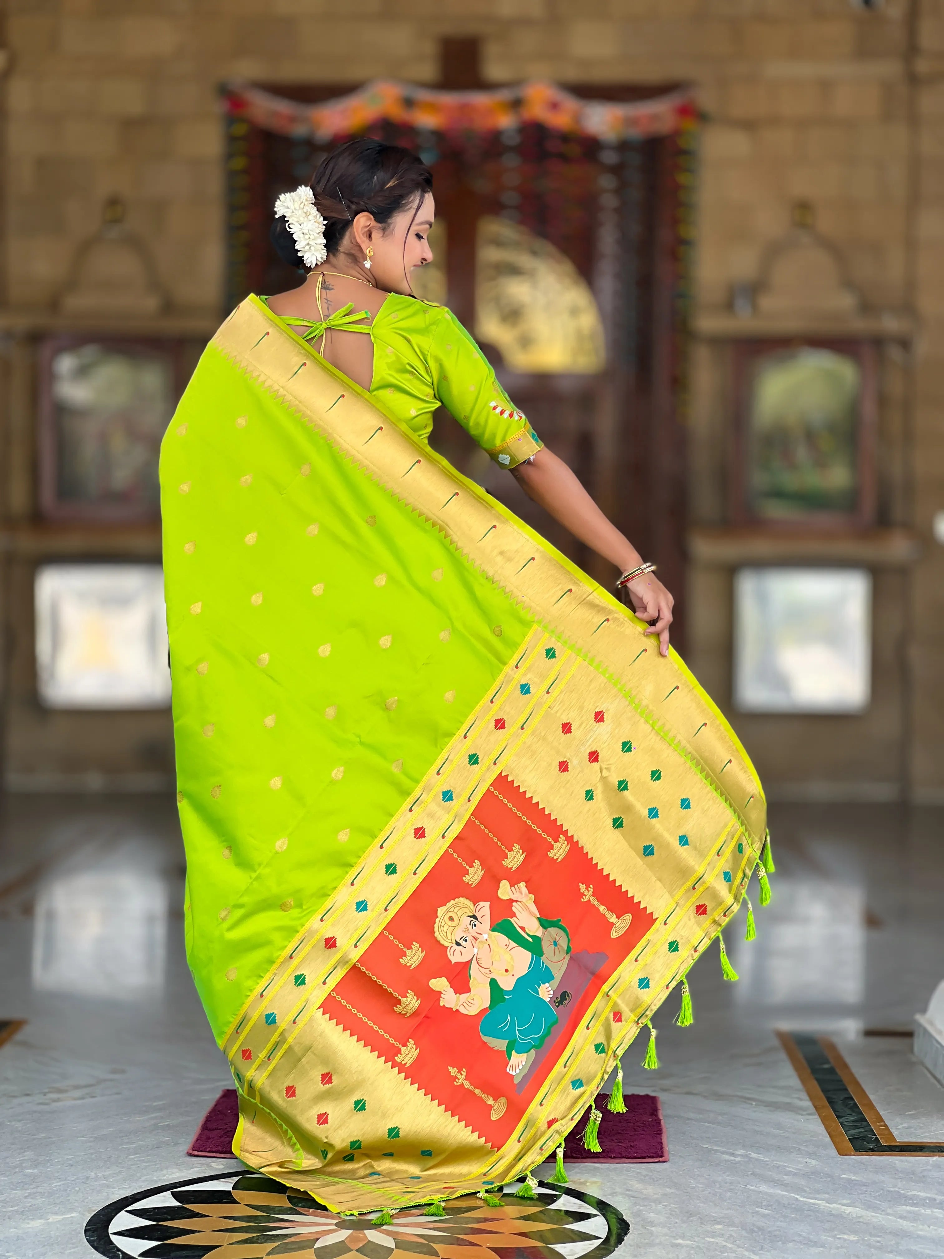Soft Silk Ganpati Designer Paithani Saree