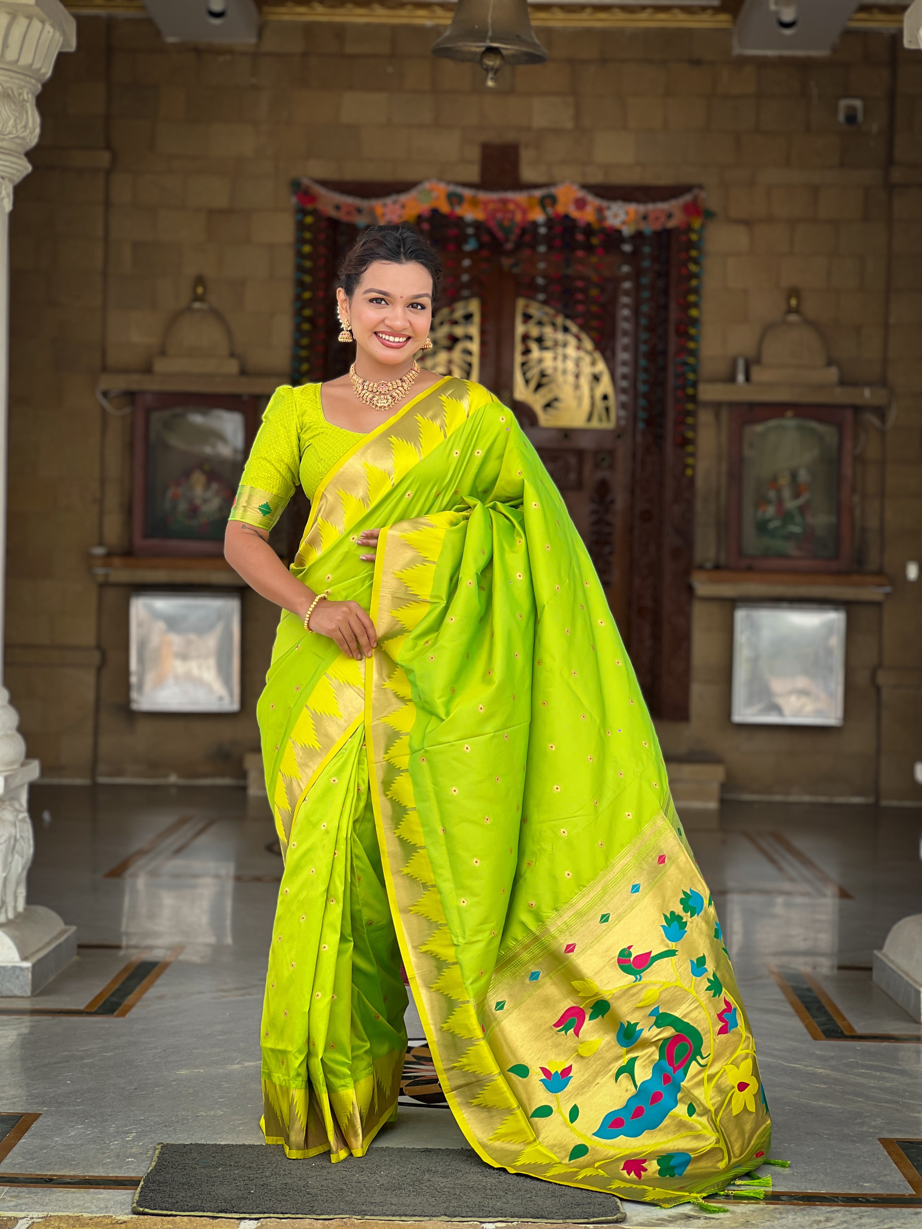 Soft Silk Designer Temple Paithani Saree