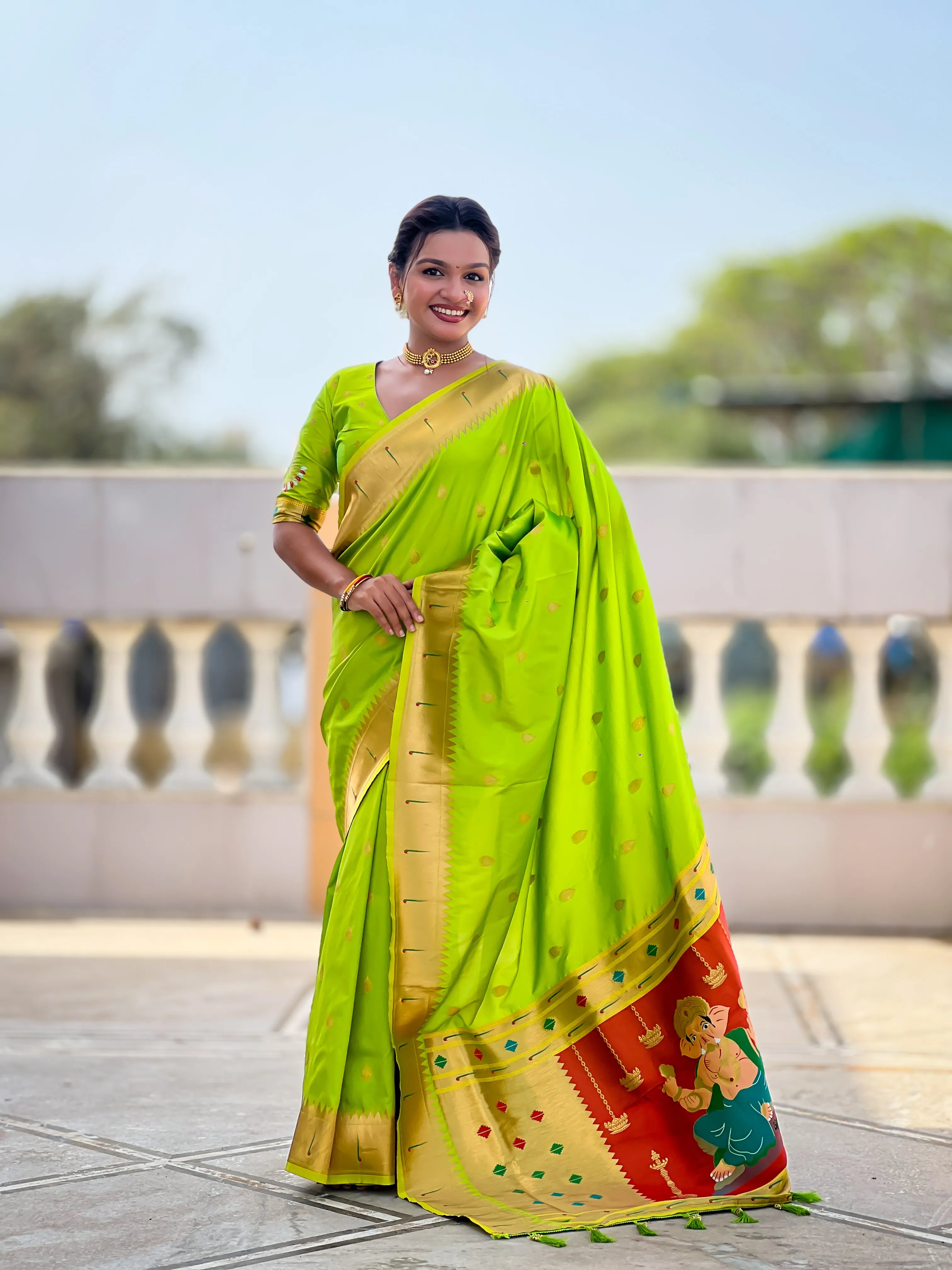 Soft Silk Ganpati Designer Paithani Saree