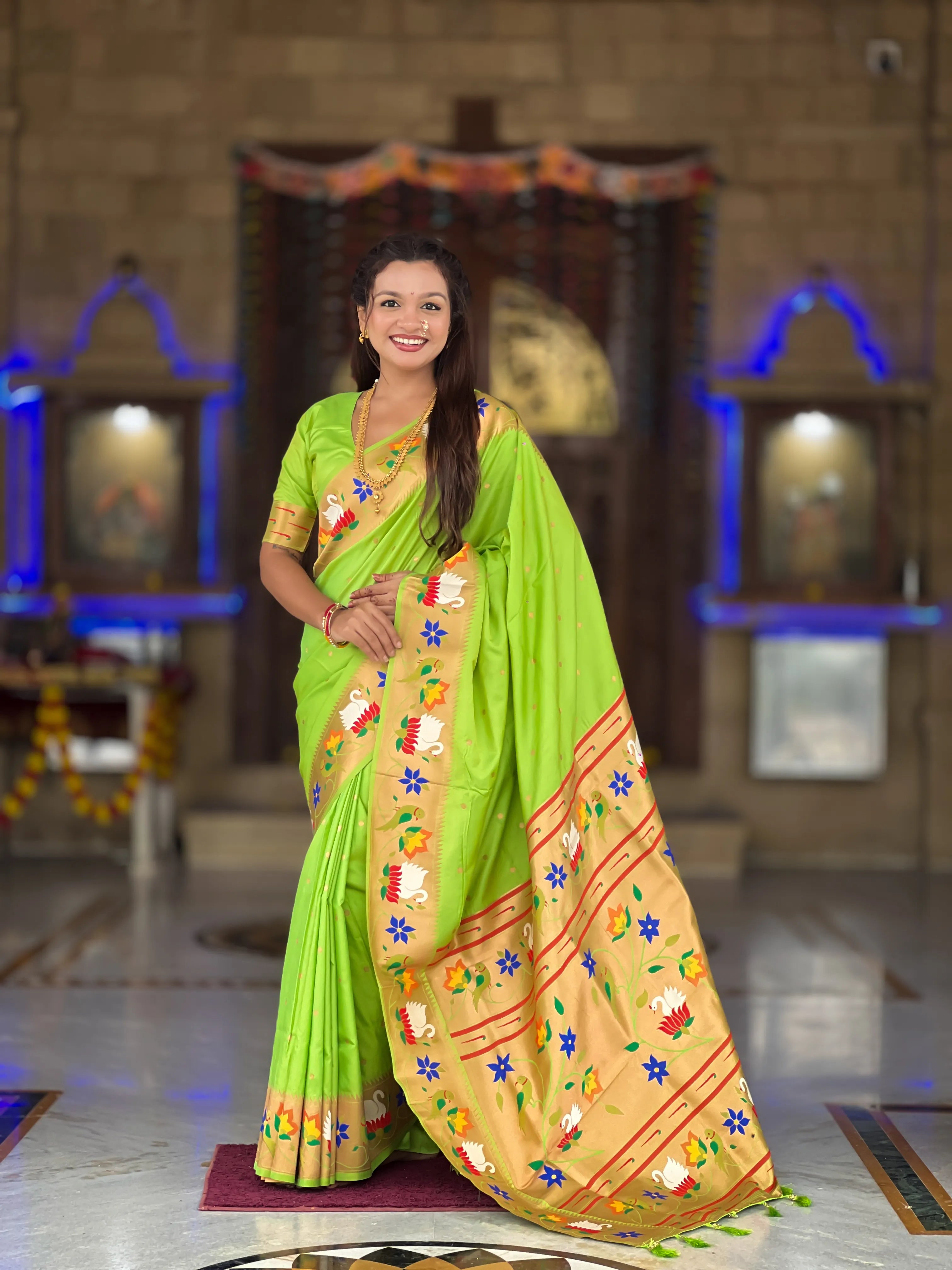 Soft Silk Meenakari Rajhans Lotus Pallu Saree