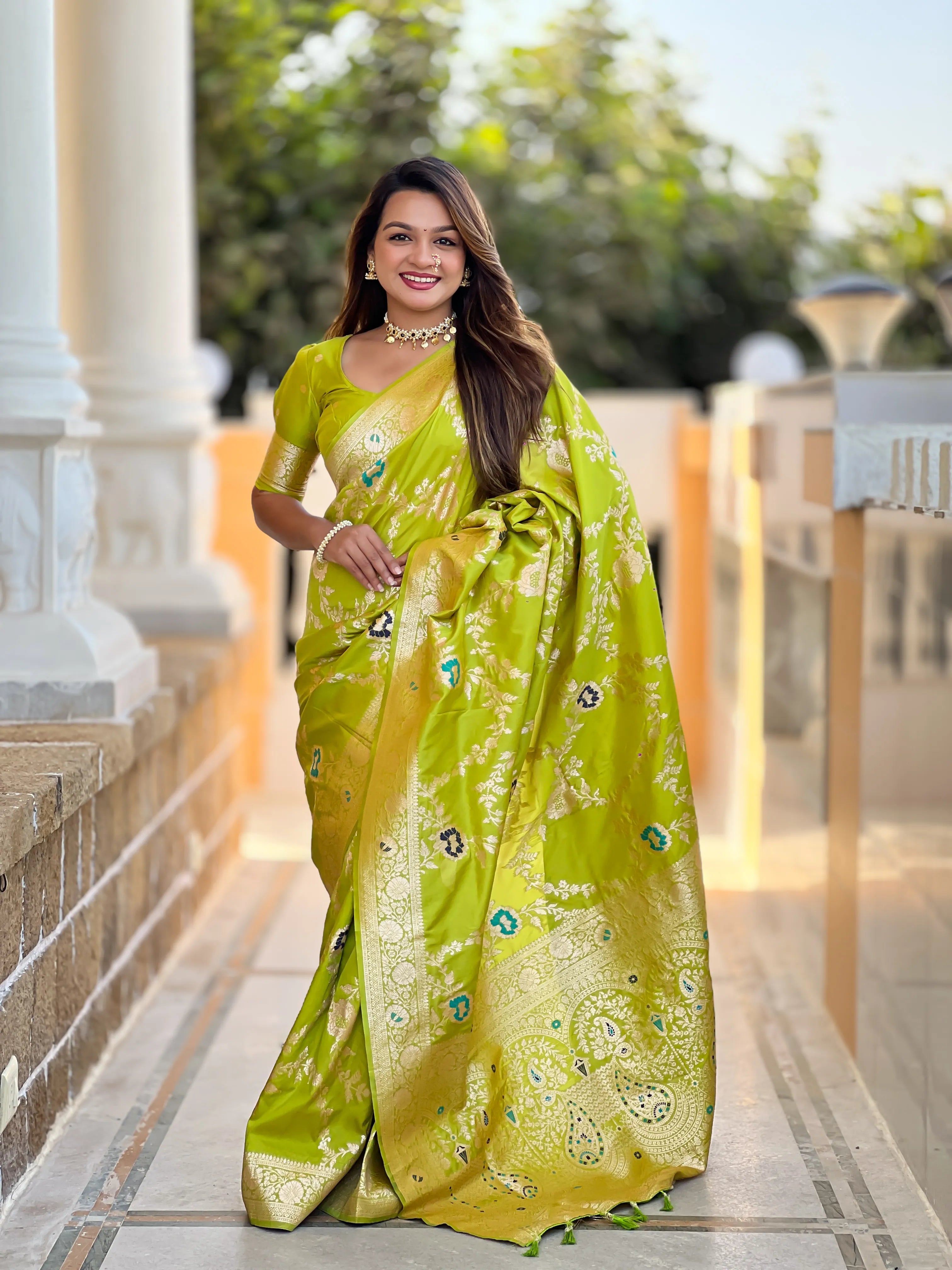 Soft Banarasi Silk Copper Zari Weaving Saree