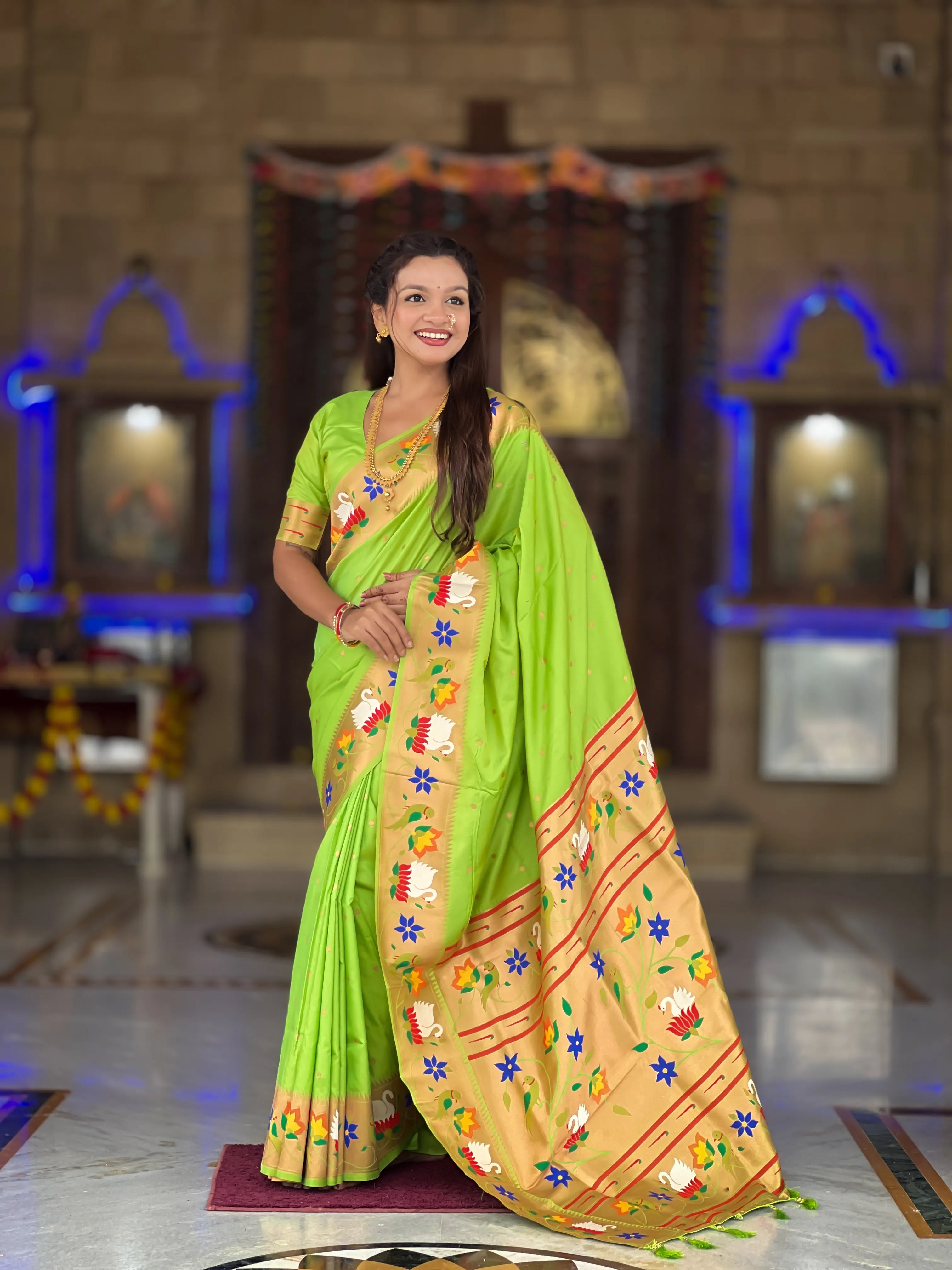 Soft Silk Meenakari Rajhans Lotus Pallu Saree