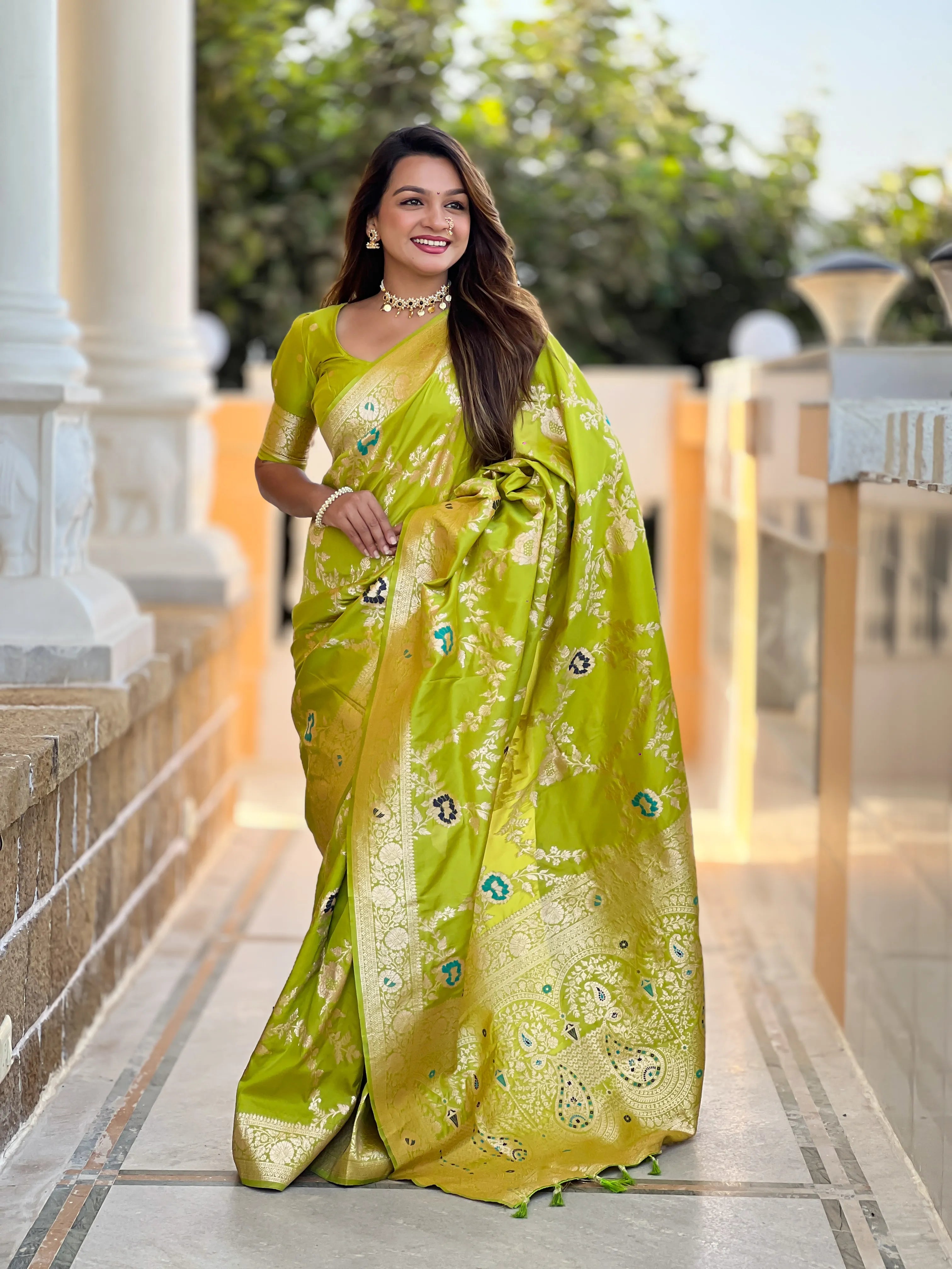 Soft Banarasi Silk Copper Zari Weaving Saree