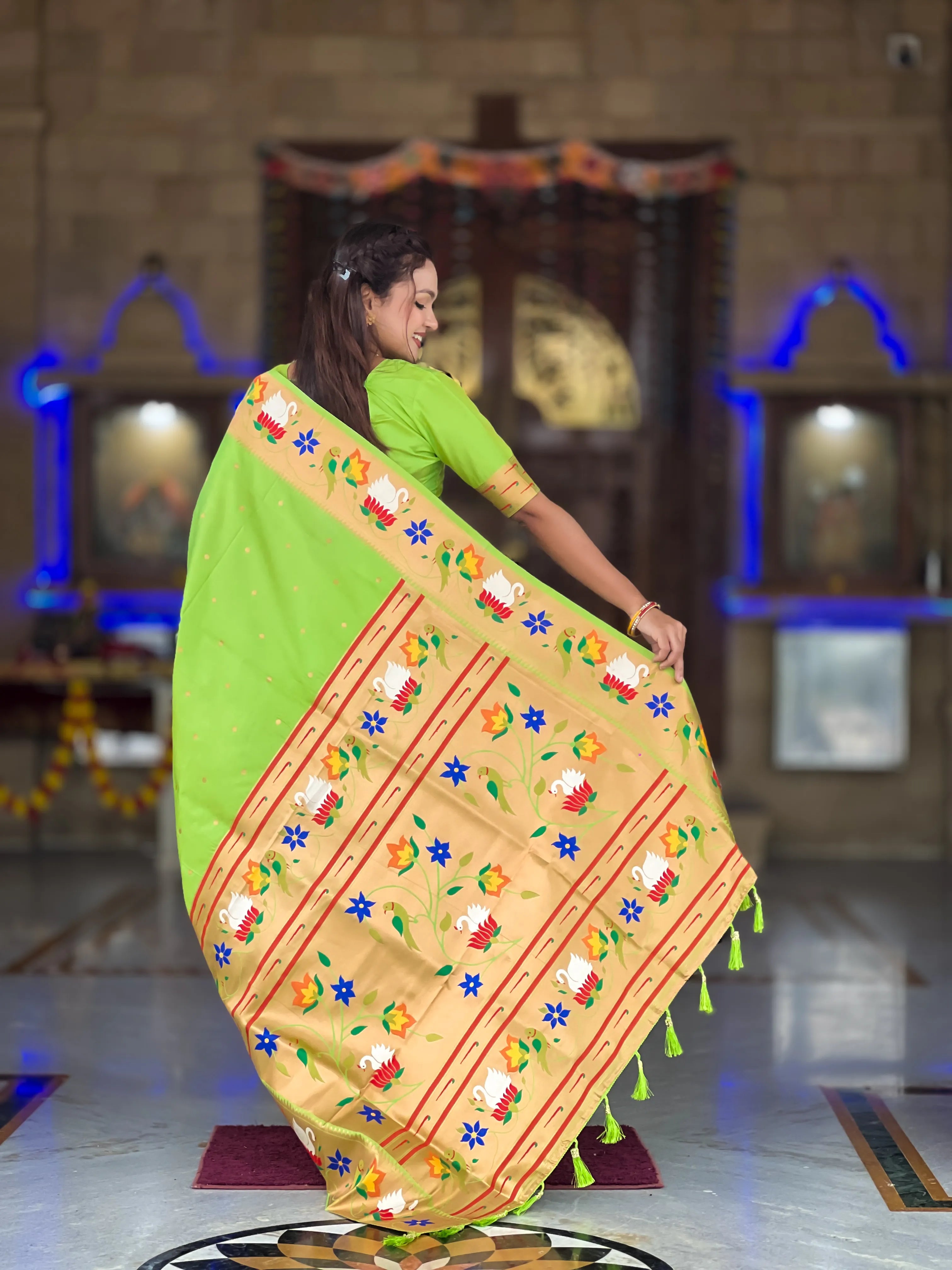 Soft Silk Meenakari Rajhans Lotus Pallu Saree