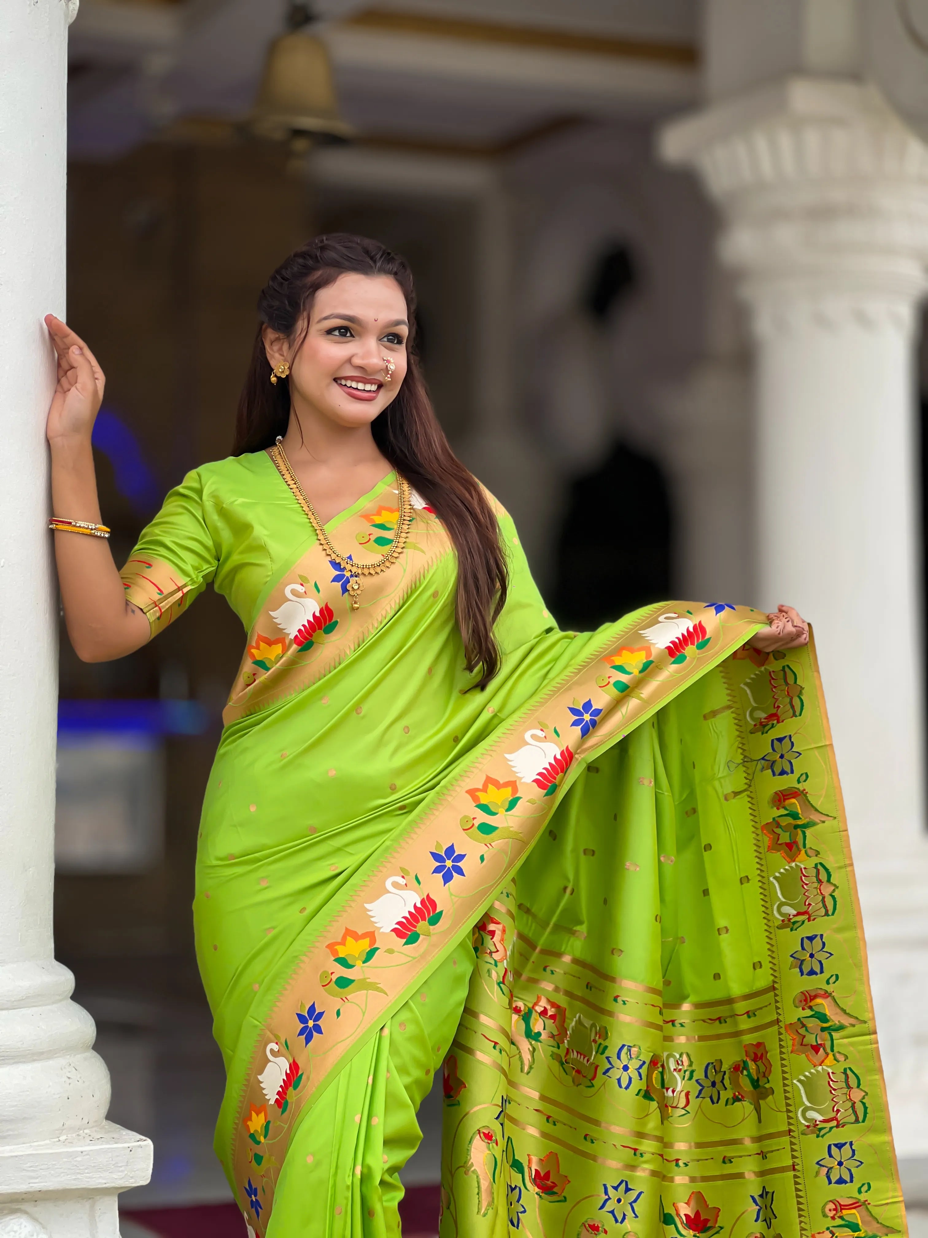 Soft Silk Meenakari Rajhans Lotus Pallu Saree