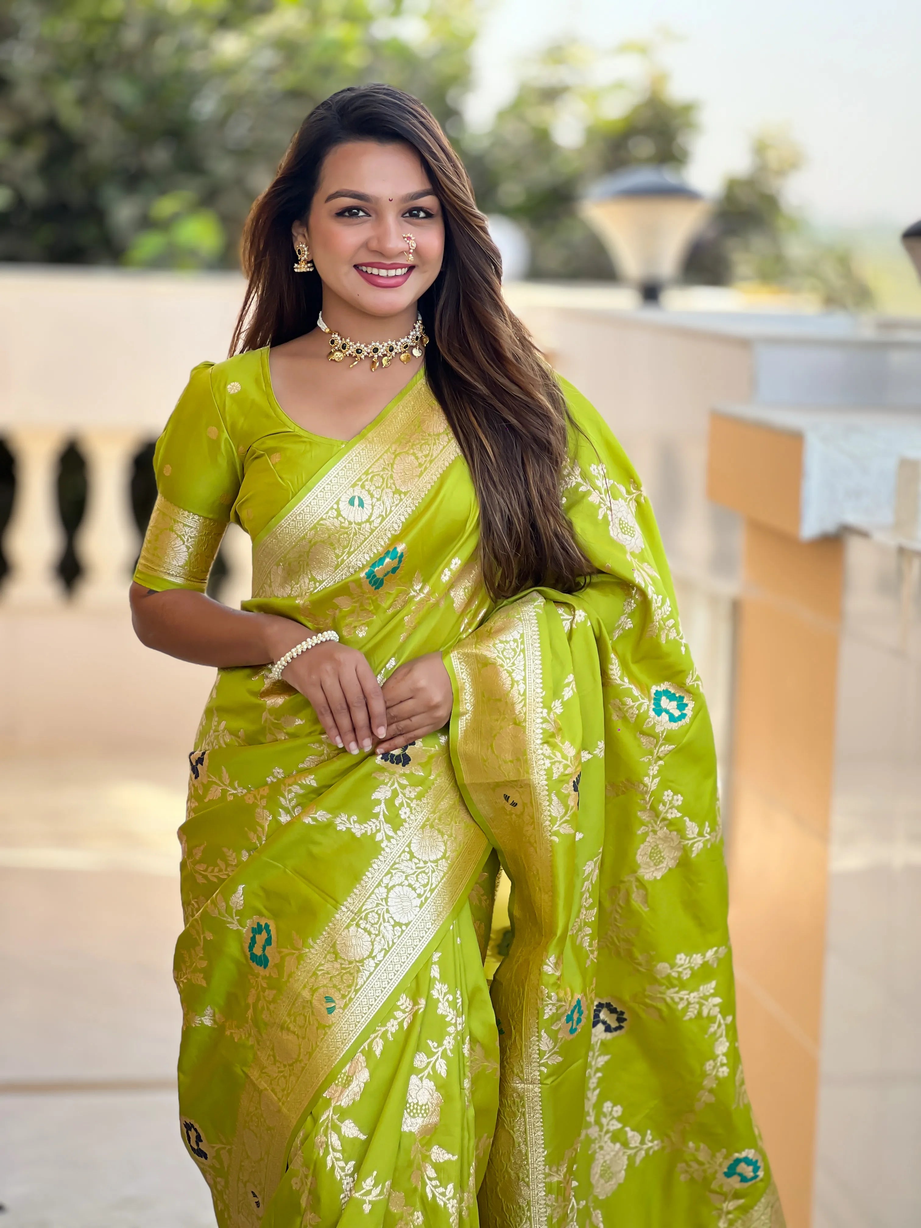 Soft Banarasi Silk Copper Zari Weaving Saree