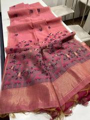Pichwai Lotus Floral Weaving Muga Cotton Saree