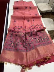 Pichwai Lotus Floral Weaving Muga Cotton Saree
