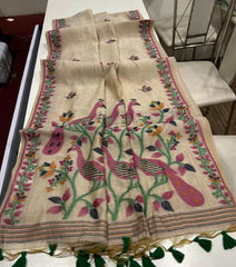 Soft Peacock Design Muga Cotton Saree