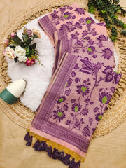 Soft Muga Cotton Floral Jamdani Saree