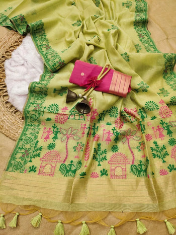 Soft Chanderi Cotton Warli-Inspired Weaving Saree