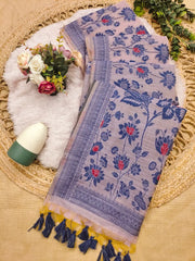 Soft Muga Cotton Floral Jamdani Saree