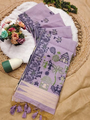 Soft Chanderi Cotton Warli-Inspired Weaving Saree