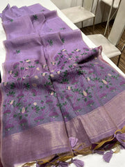 Pichwai Lotus Floral Weaving Muga Cotton Saree