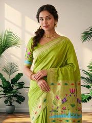 Soft Khadi Raw SIlk Lotus Pallu Paithani Saree