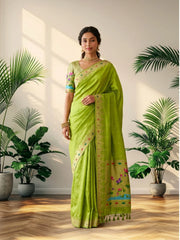 Soft Khadi Raw SIlk Lotus Pallu Paithani Saree