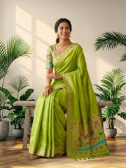 Soft Khadi Raw SIlk Lotus Pallu Paithani Saree