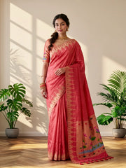 Soft Khadi Raw SIlk Lotus Pallu Paithani Saree