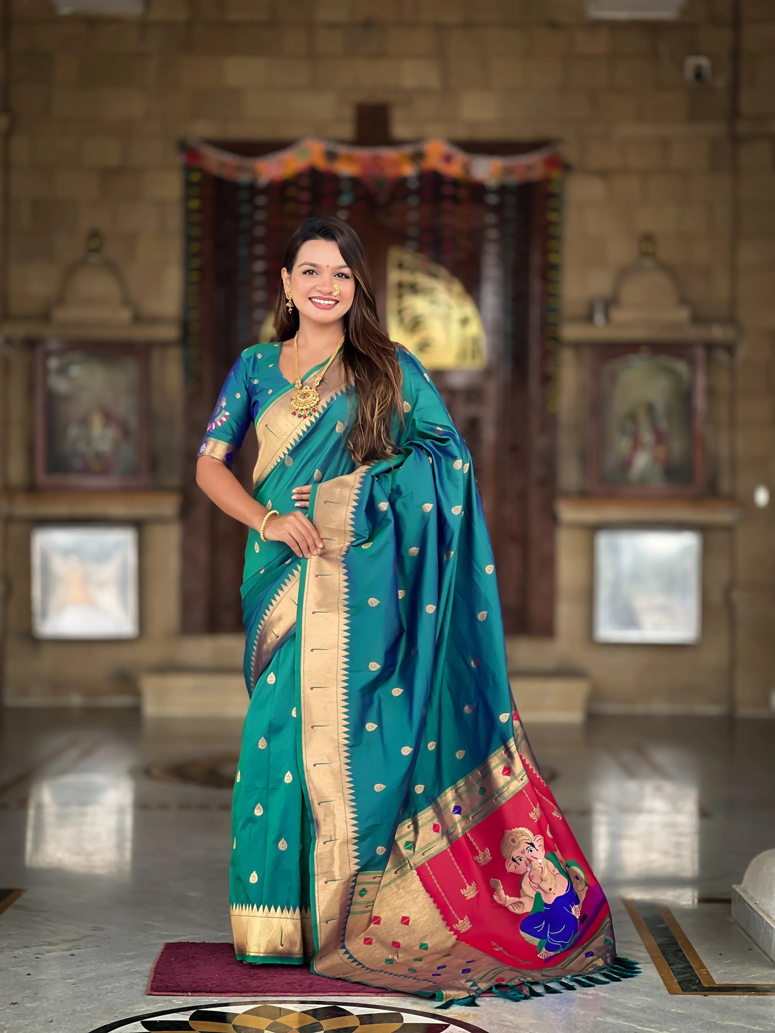 Soft Silk Ganpati Designer Paithani Saree