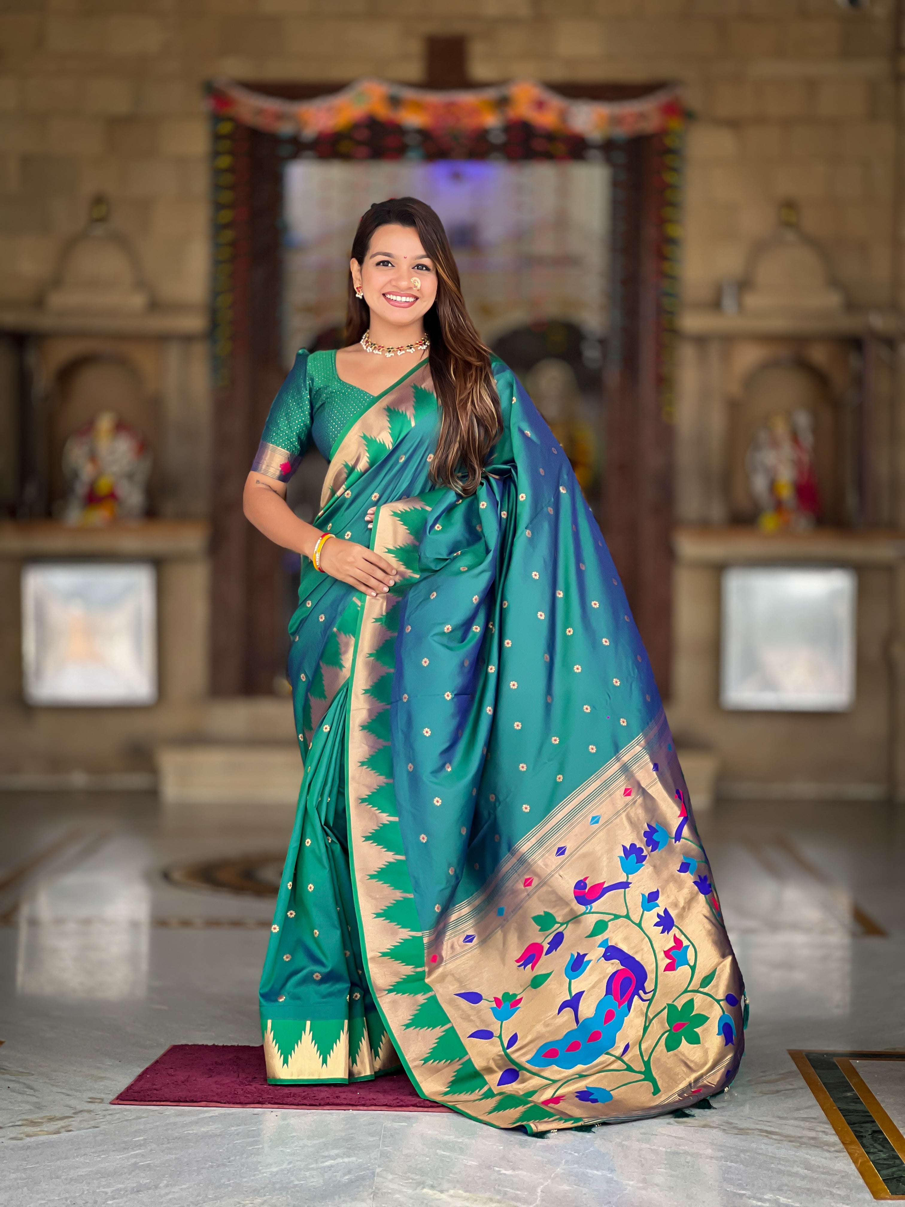Soft Silk Designer Temple Paithani Saree