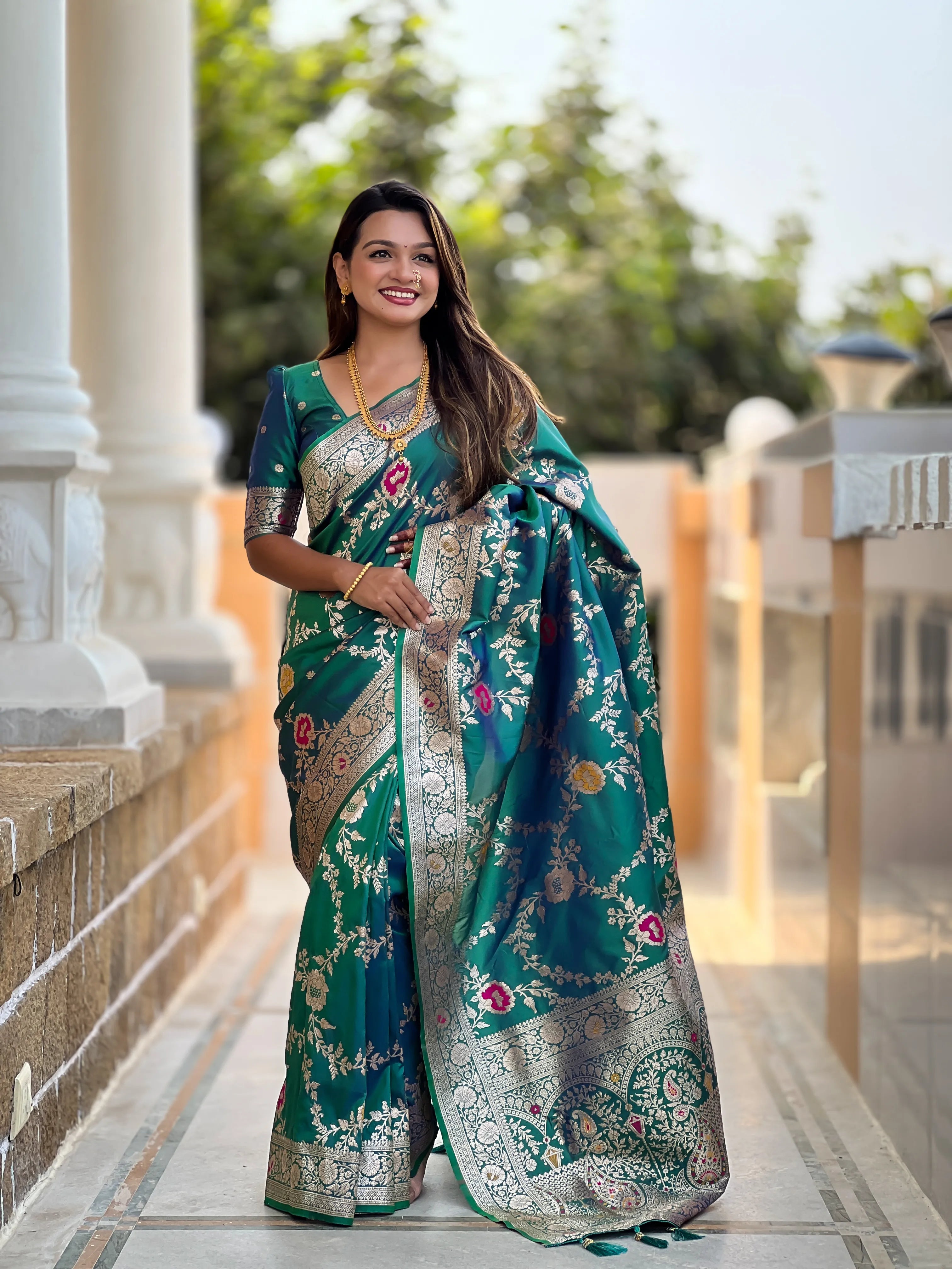 Soft Banarasi Silk Copper Zari Weaving Saree