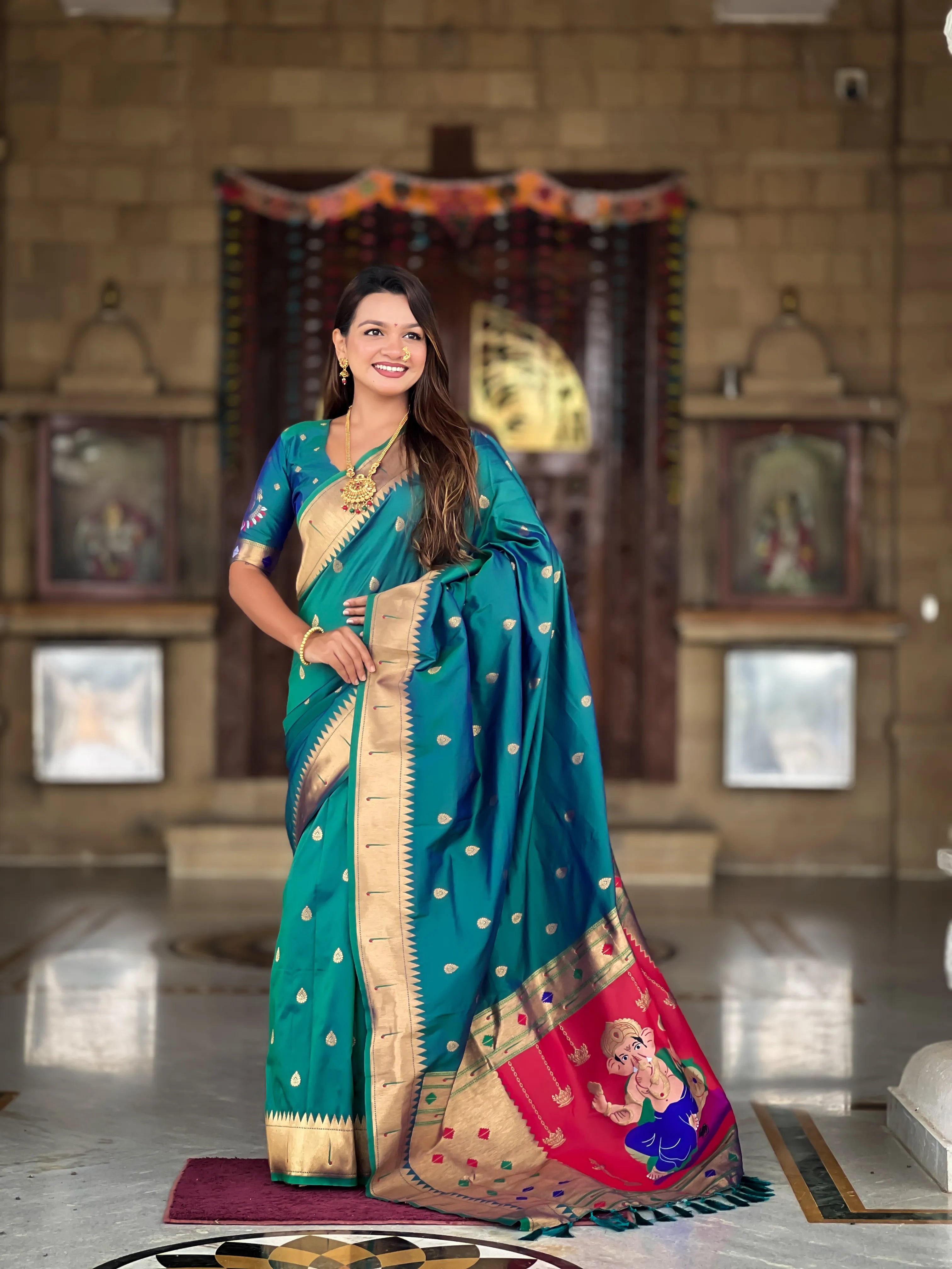 Soft Silk Ganpati Designer Paithani Saree