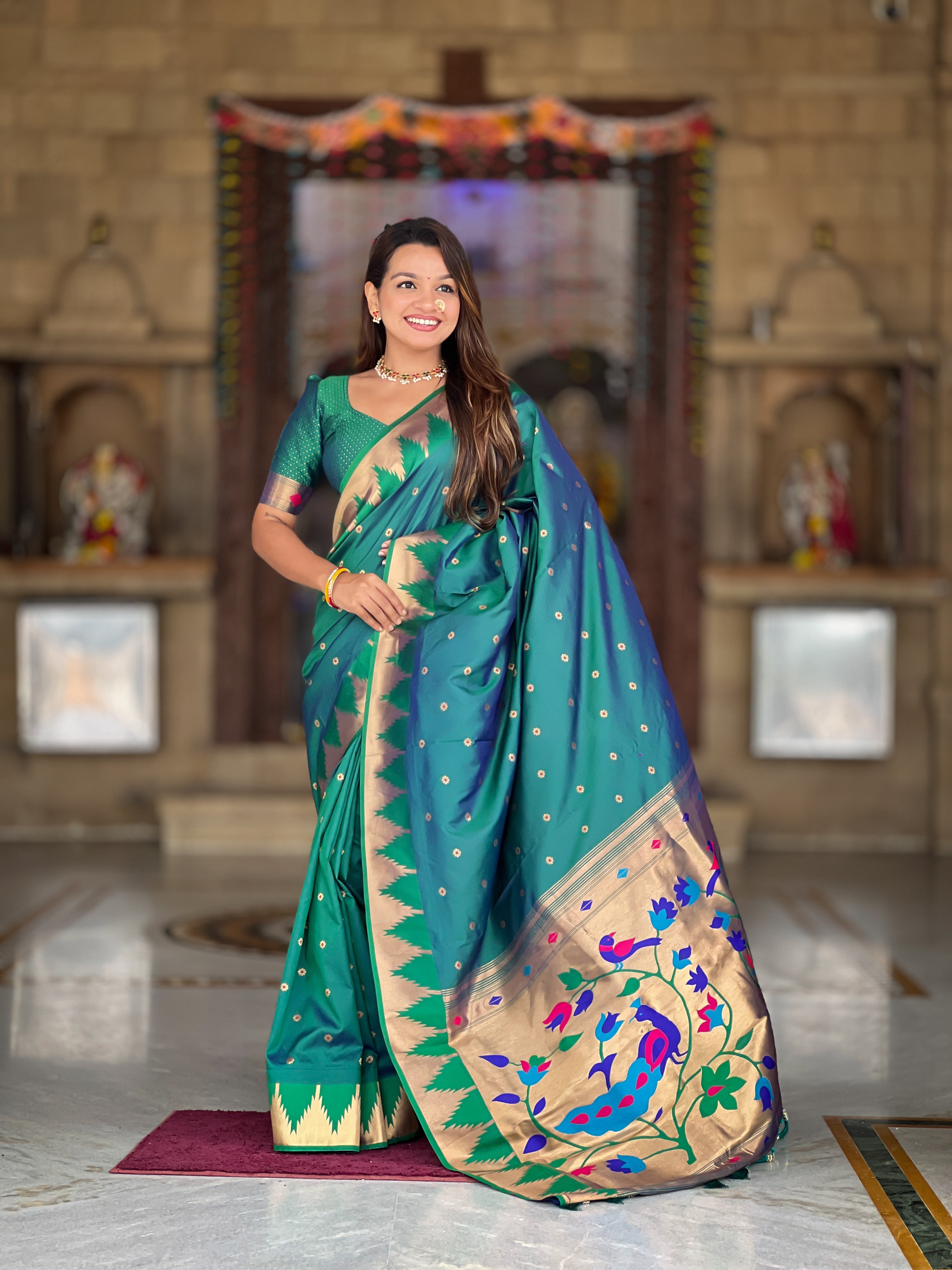 Soft Silk Designer Temple Paithani Saree