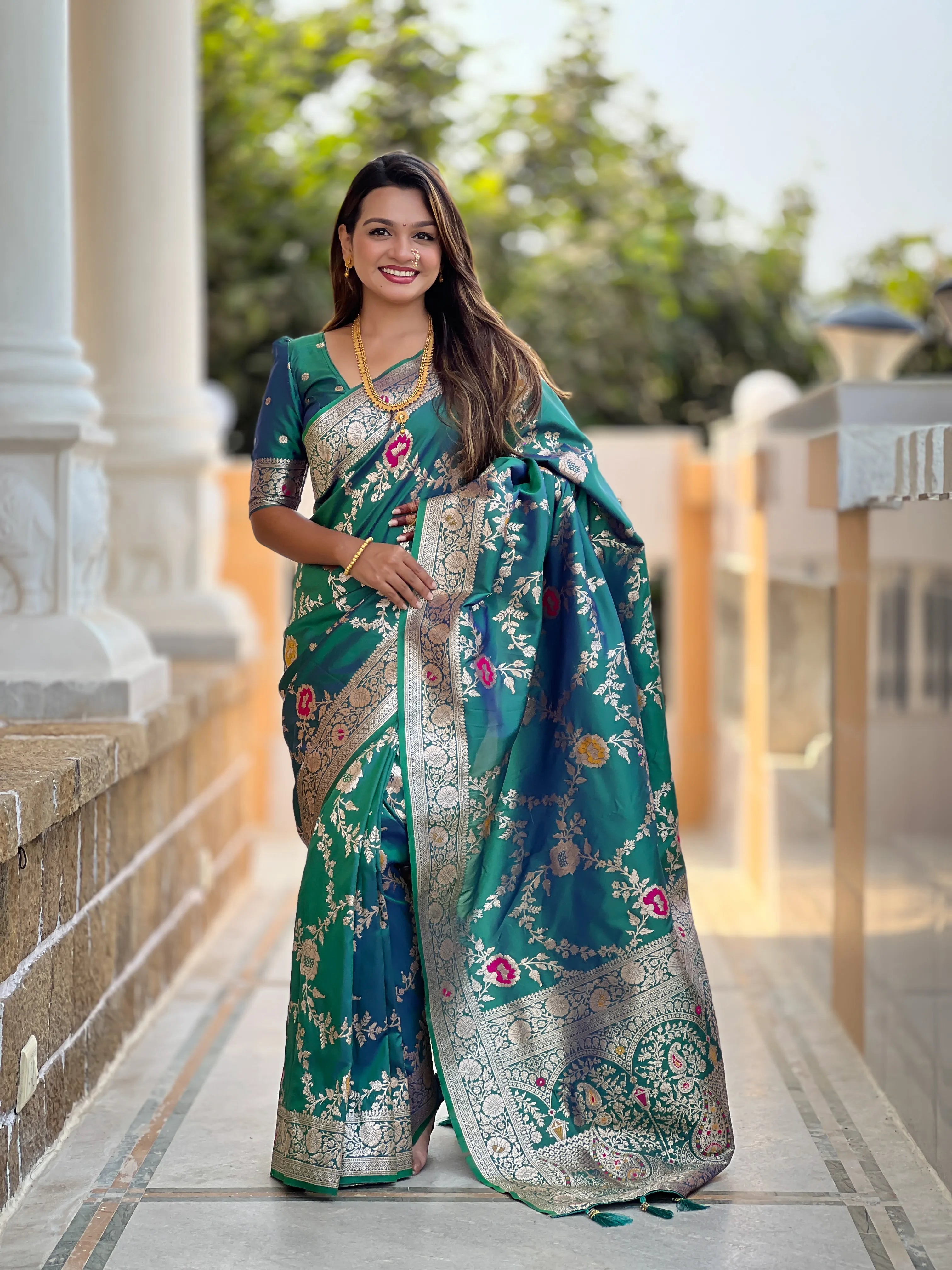 Soft Banarasi Silk Copper Zari Weaving Saree