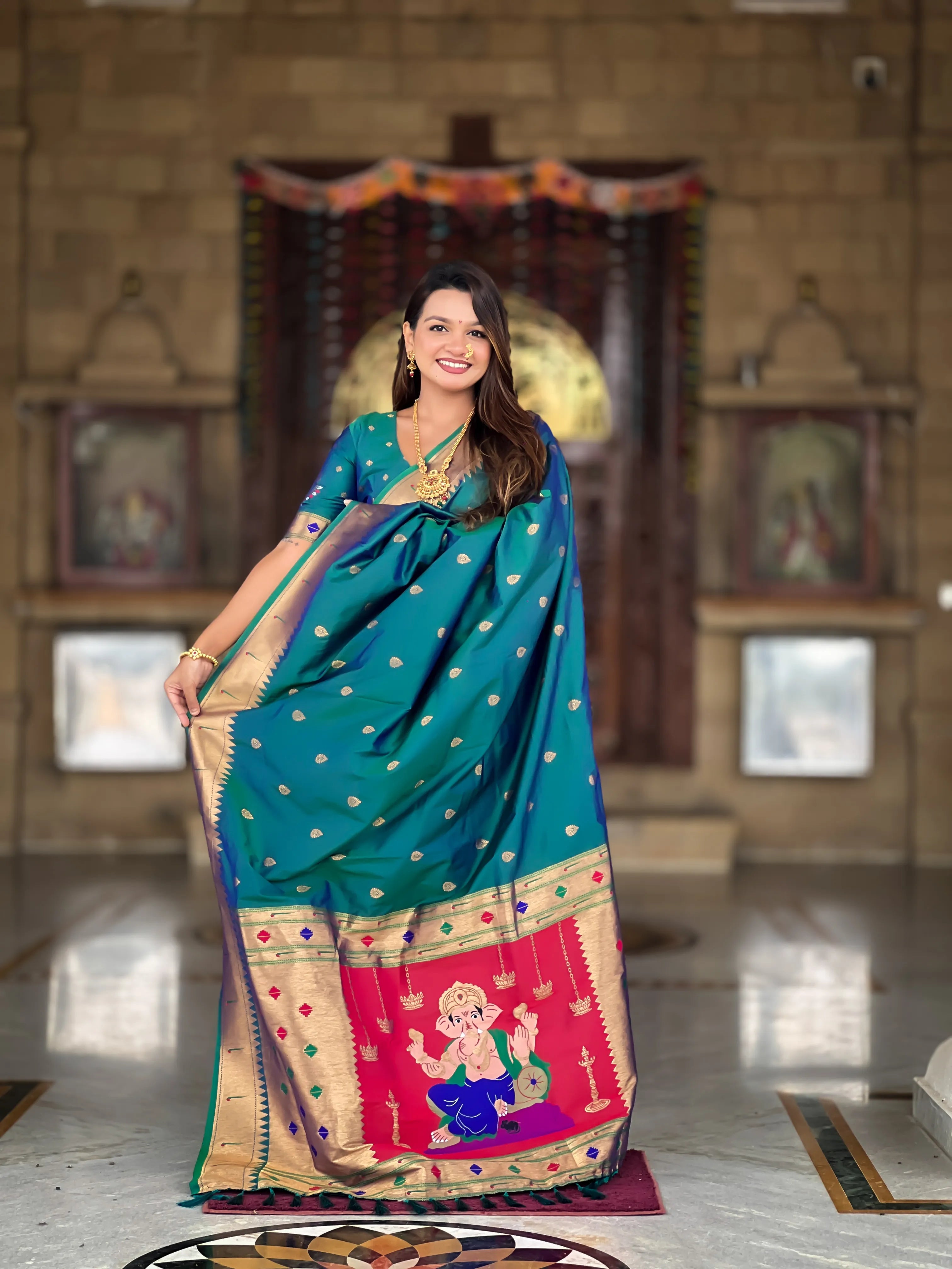 Soft Silk Ganpati Designer Paithani Saree