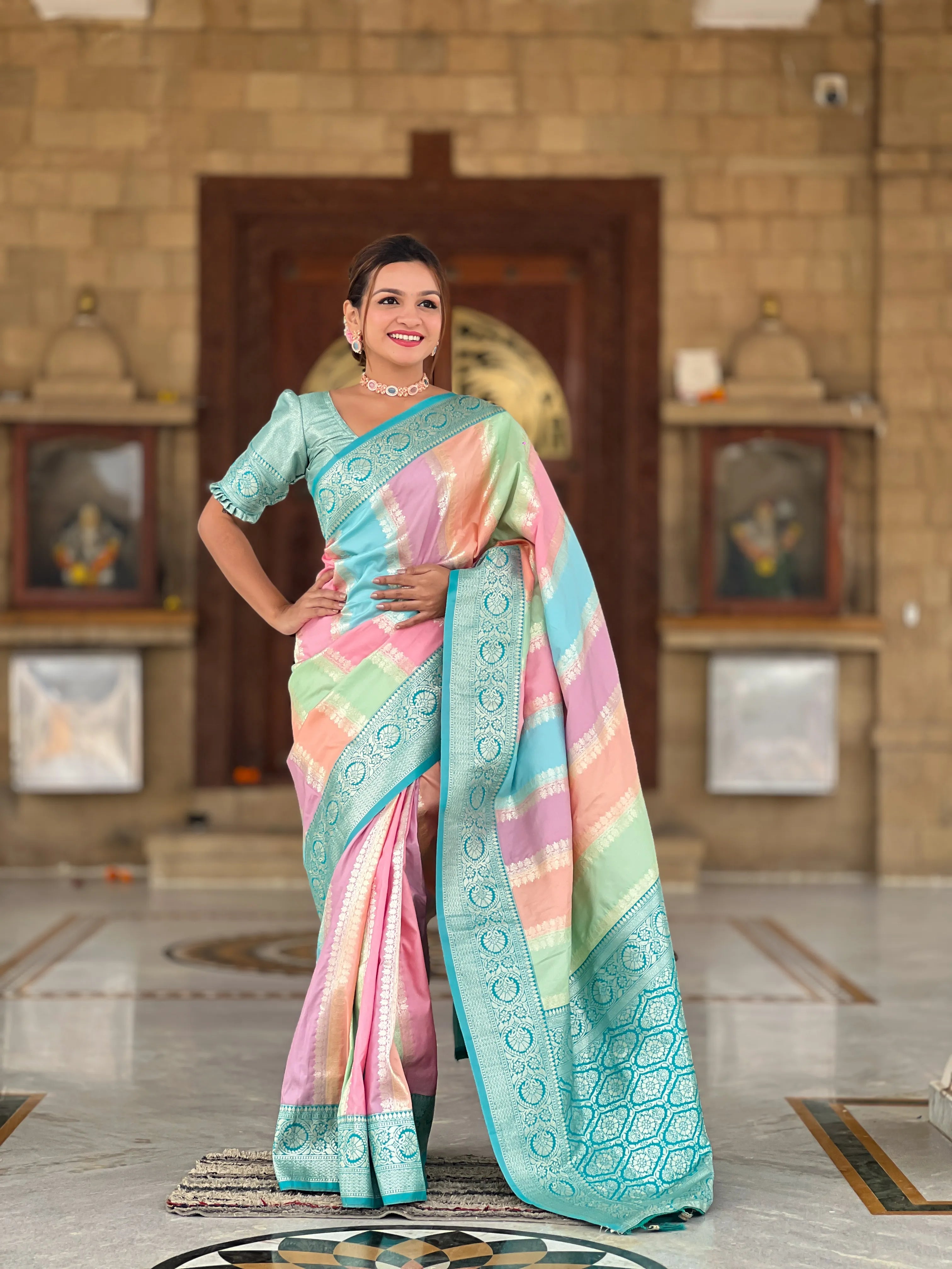 Soft Silk Banarasi Multicolor Design Saree