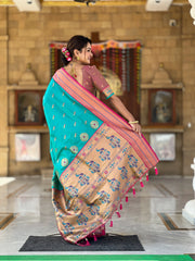 Peacock Paithani Soft Silk Traditional Kadiyal Border Saree