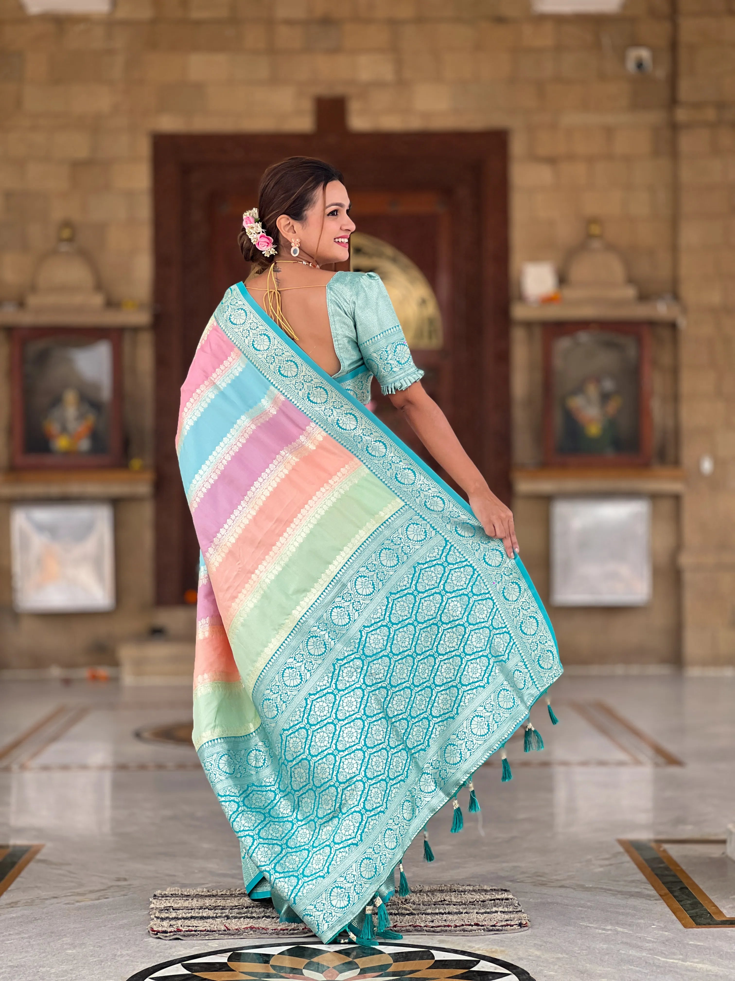 Soft Silk Banarasi Multicolor Design Saree