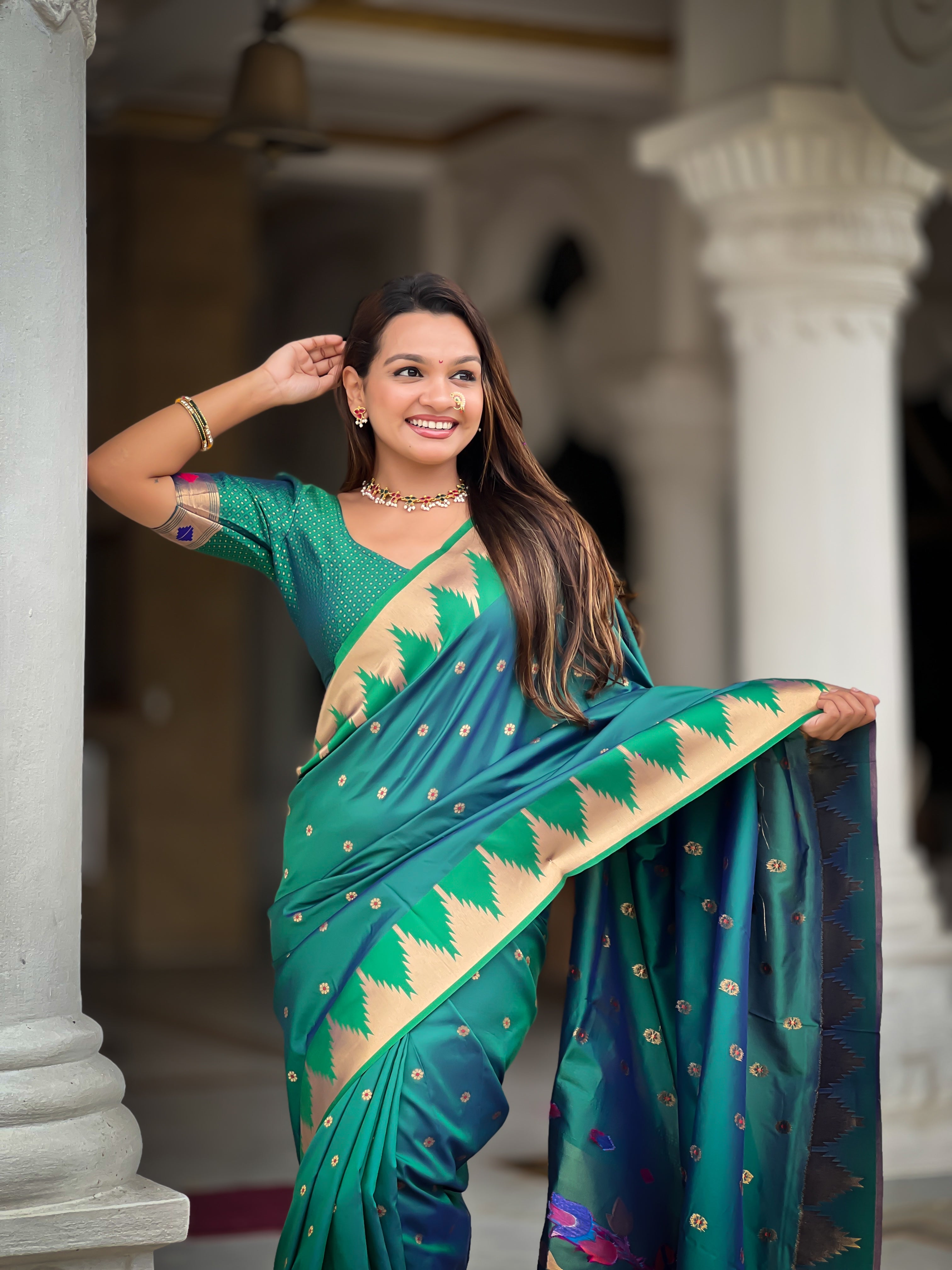 Soft Silk Designer Temple Paithani Saree