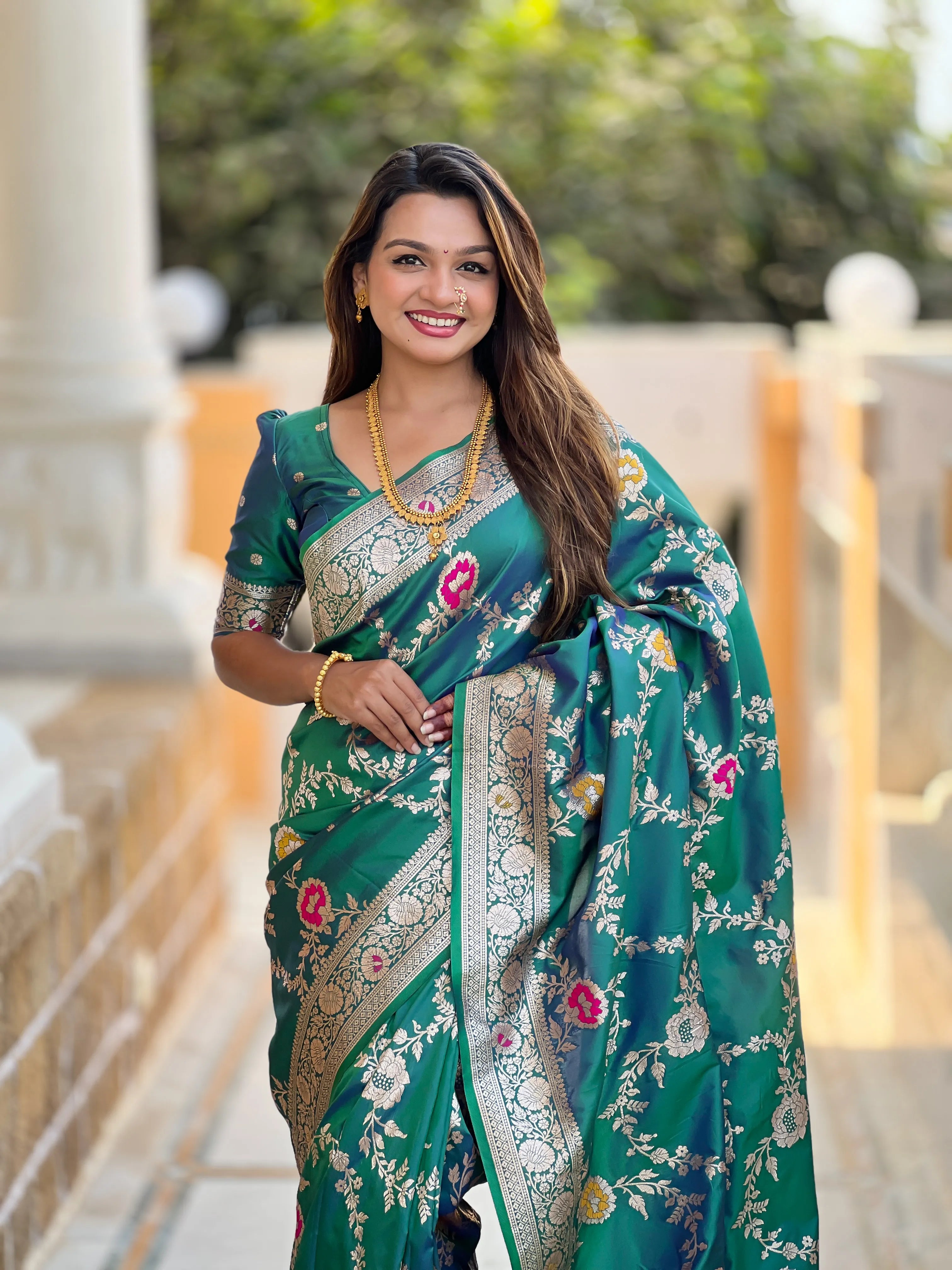 Soft Banarasi Silk Copper Zari Weaving Saree