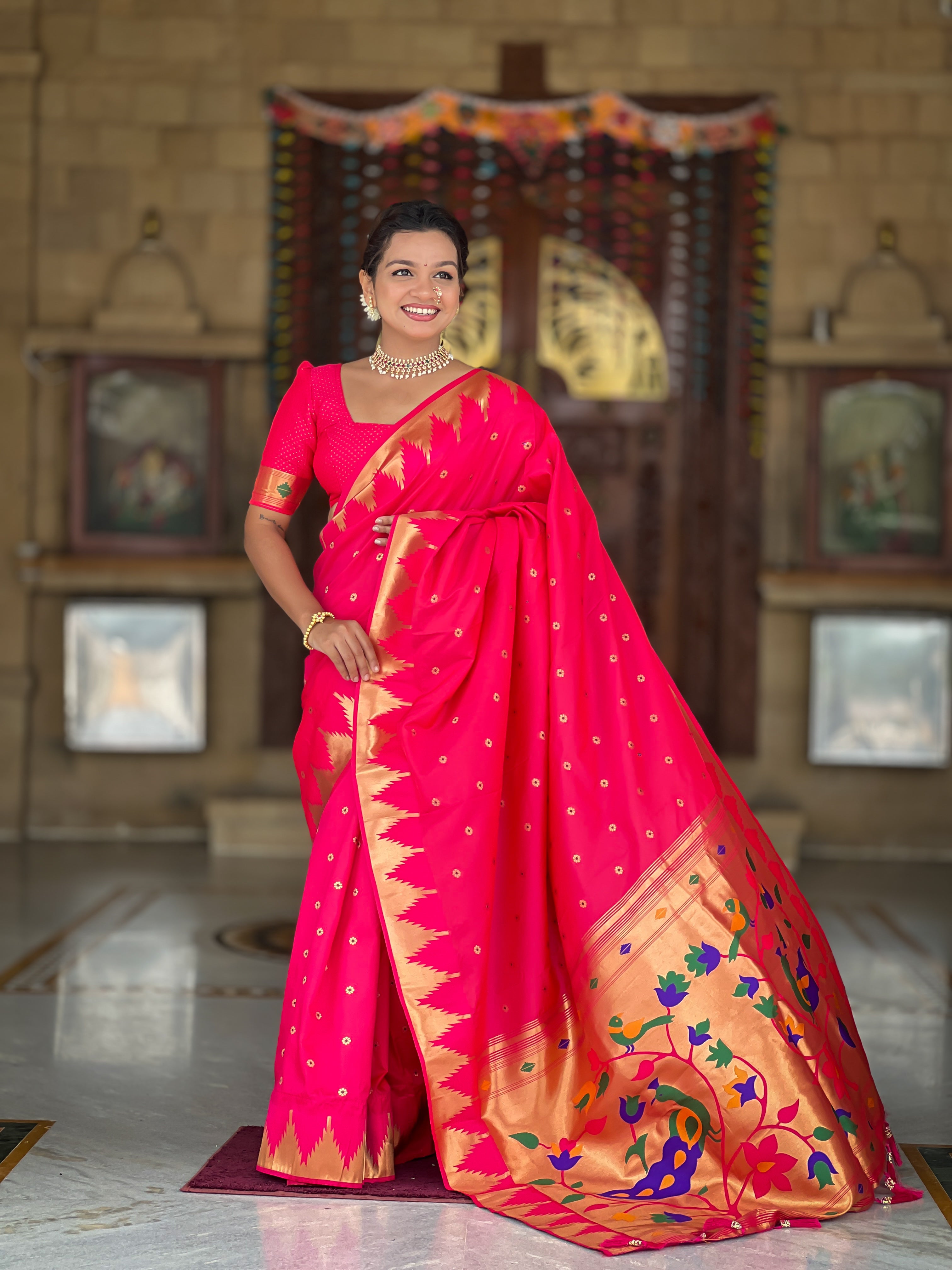 Soft Silk Designer Temple Paithani Saree