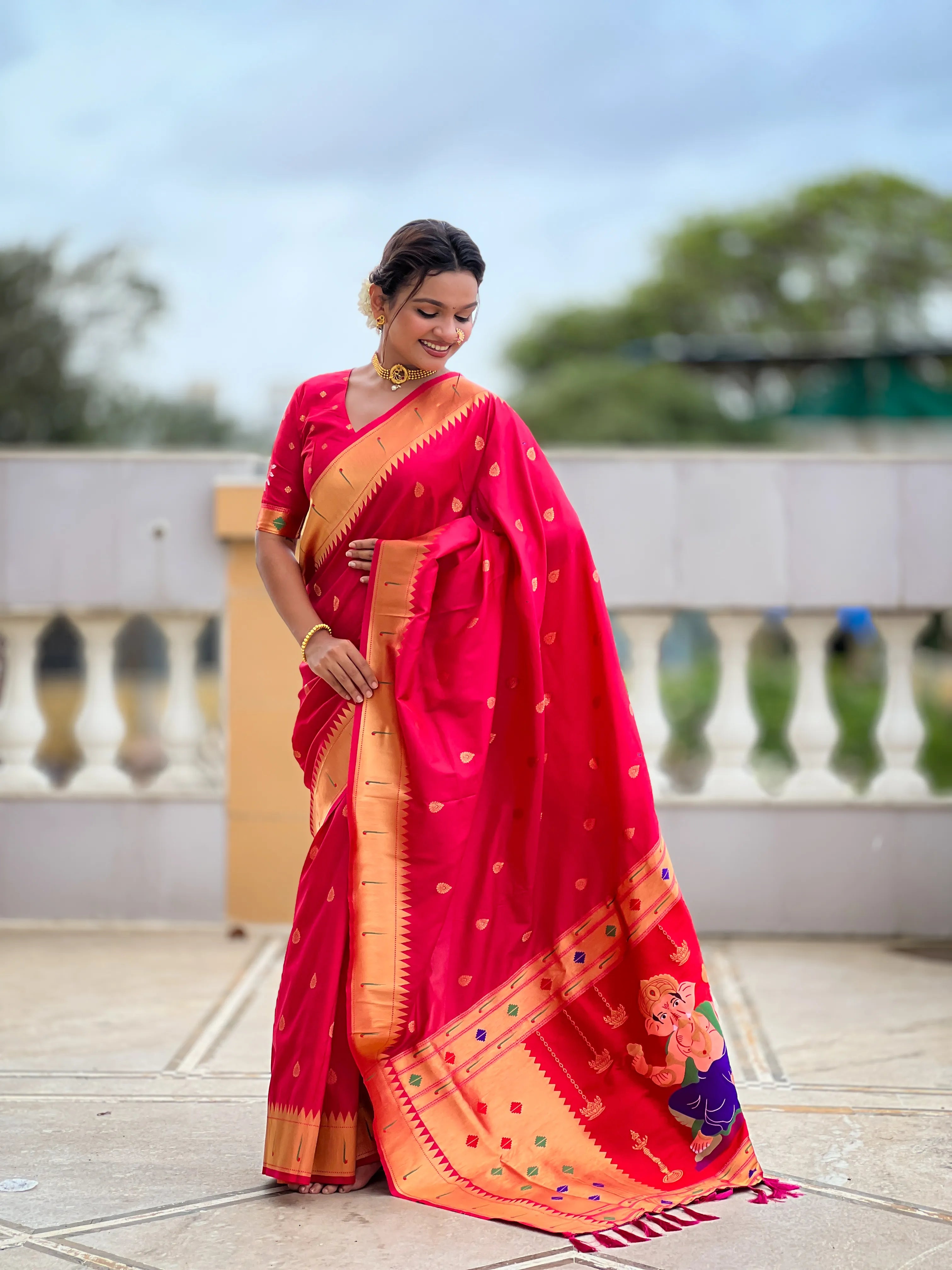 Soft Silk Ganpati Designer Paithani Saree