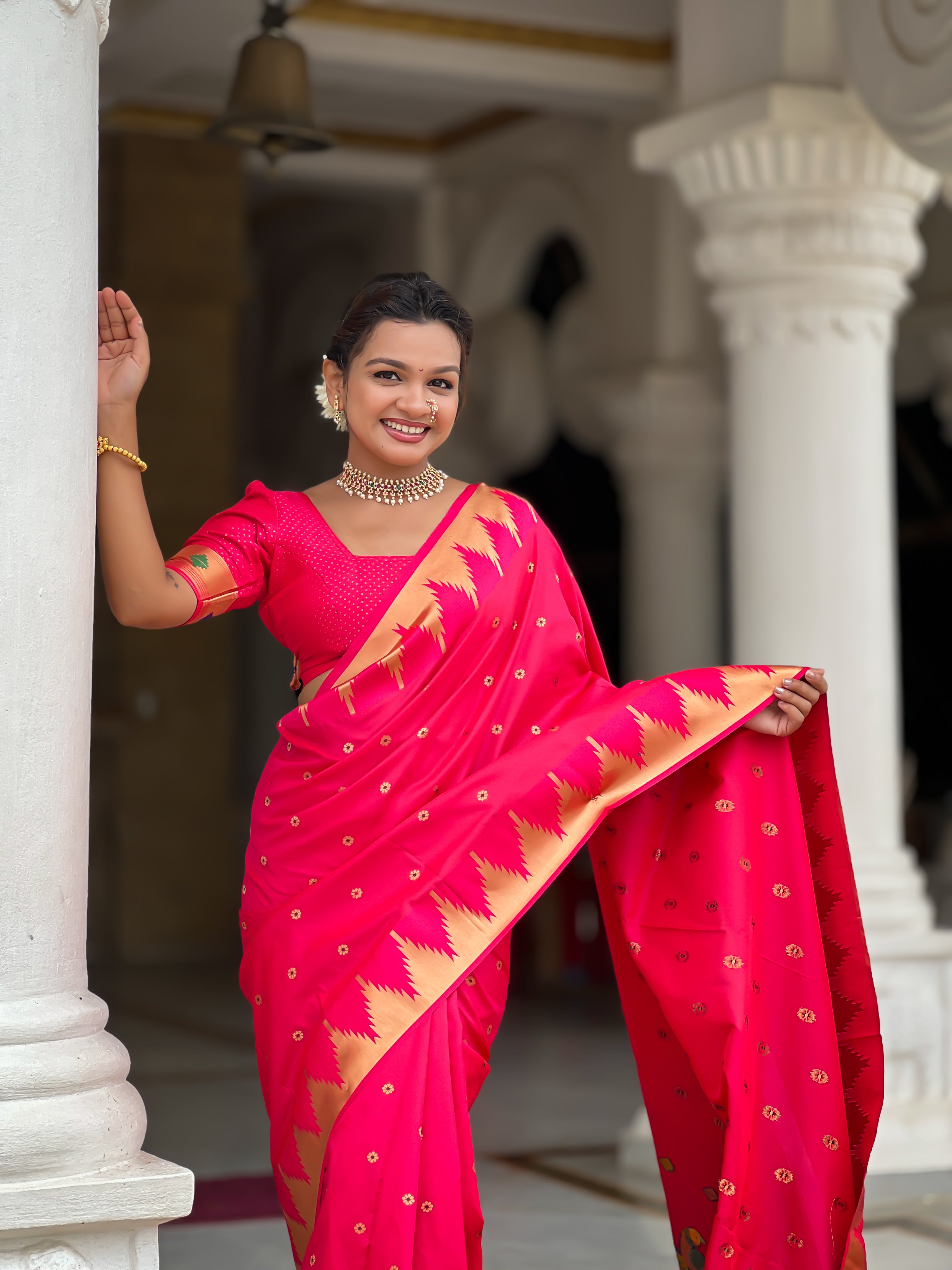 Soft Silk Designer Temple Paithani Saree