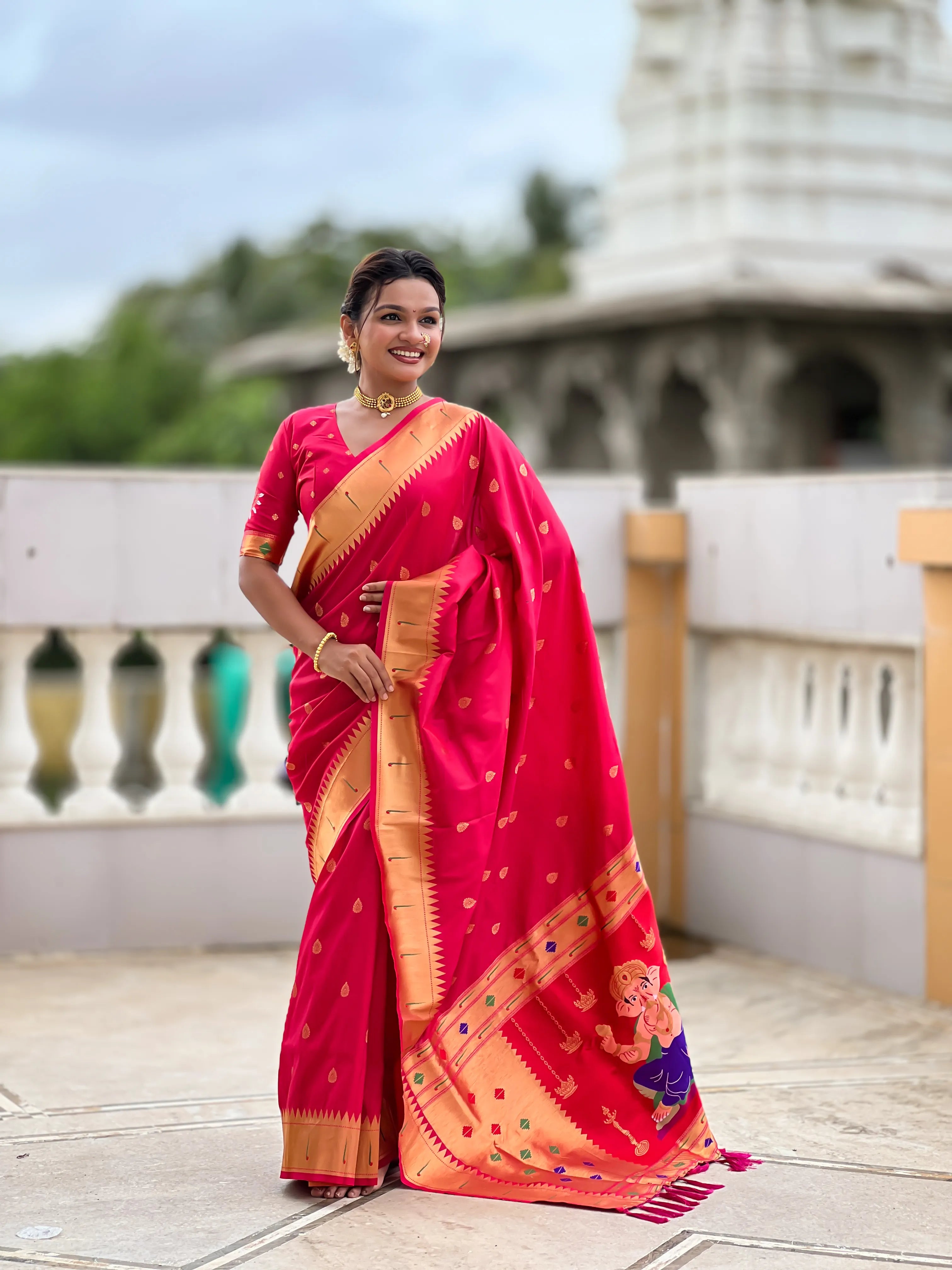 Soft Silk Ganpati Designer Paithani Saree