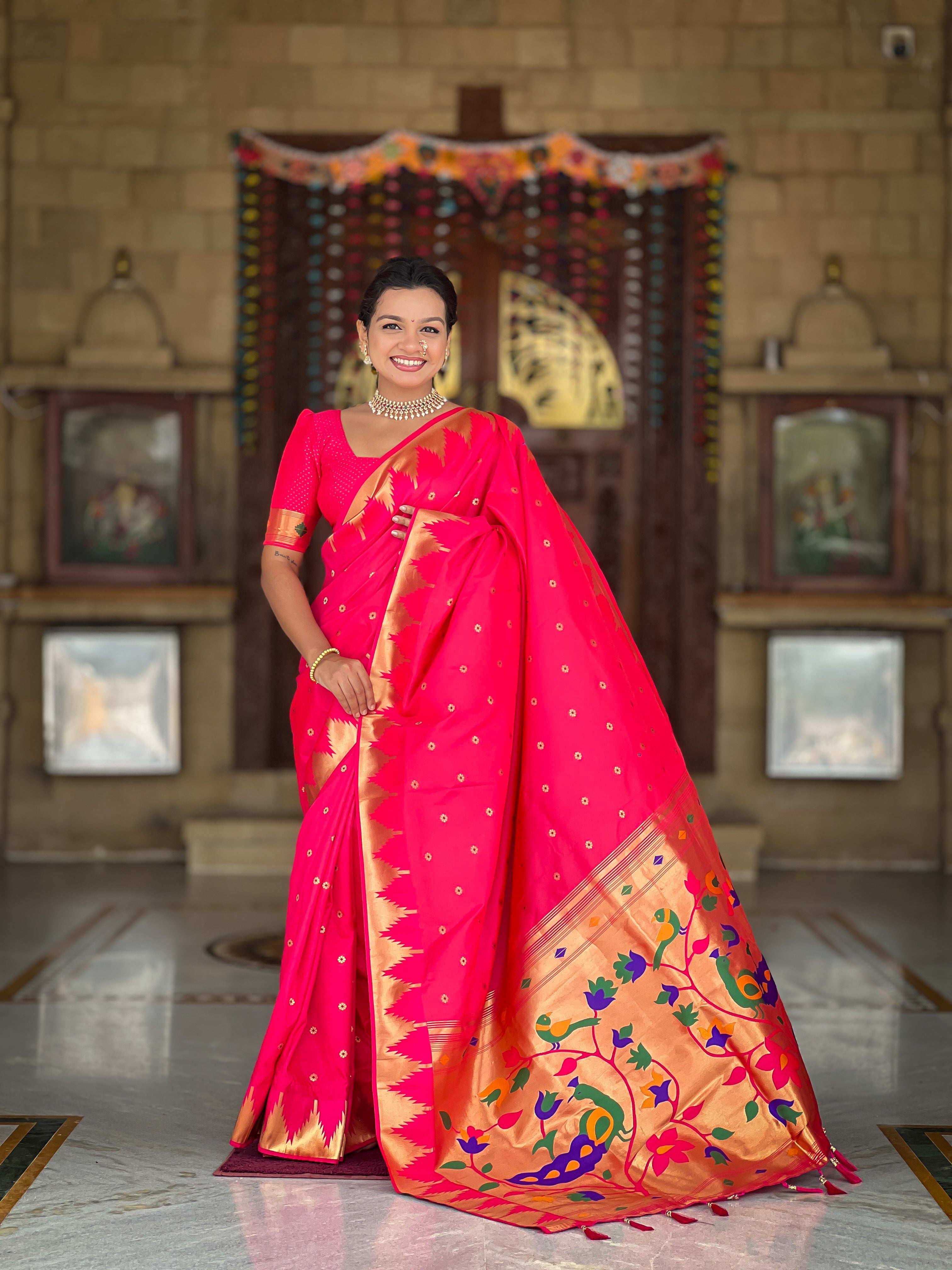 Soft Silk Designer Temple Paithani Saree