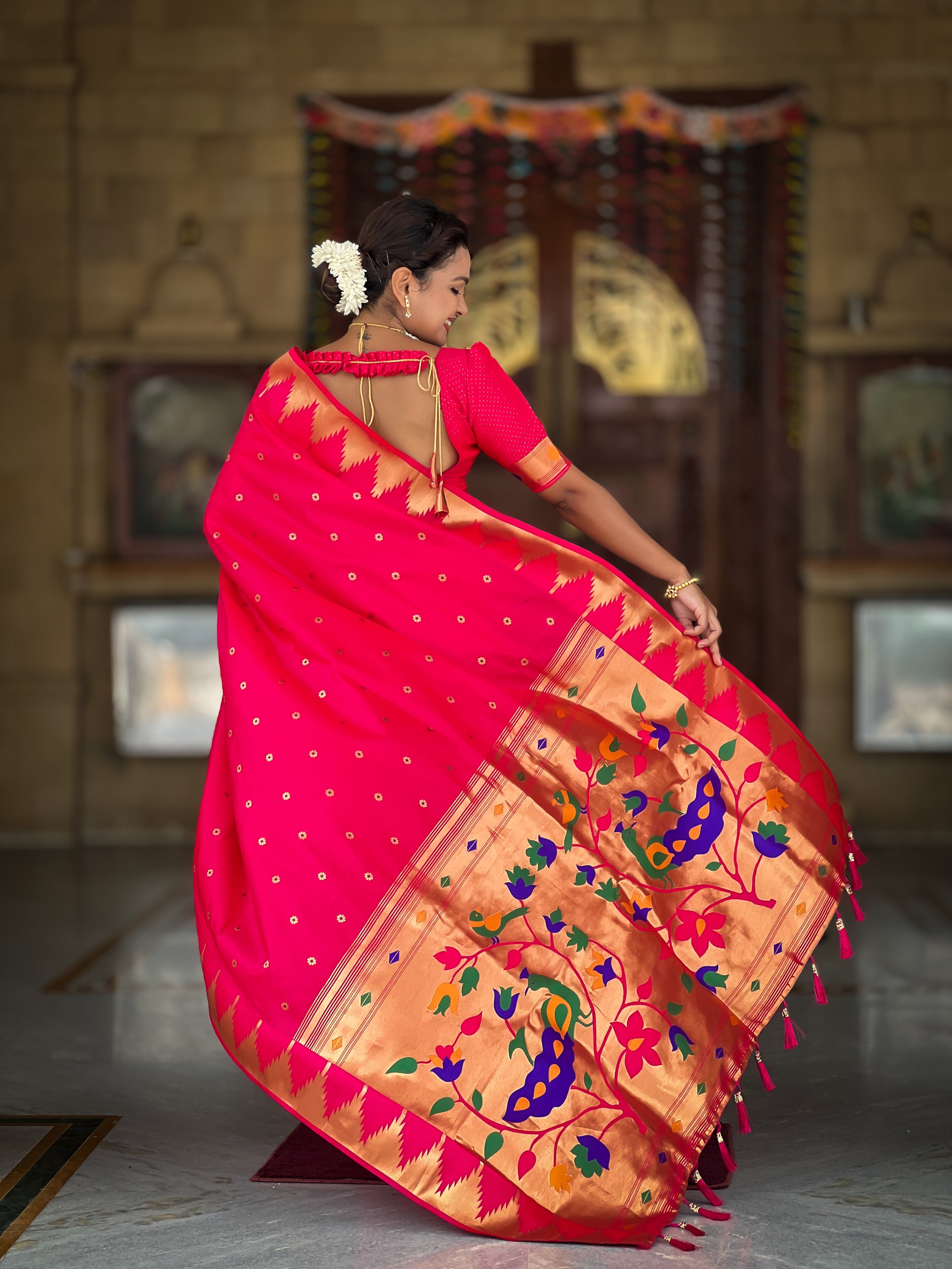 Soft Silk Designer Temple Paithani Saree