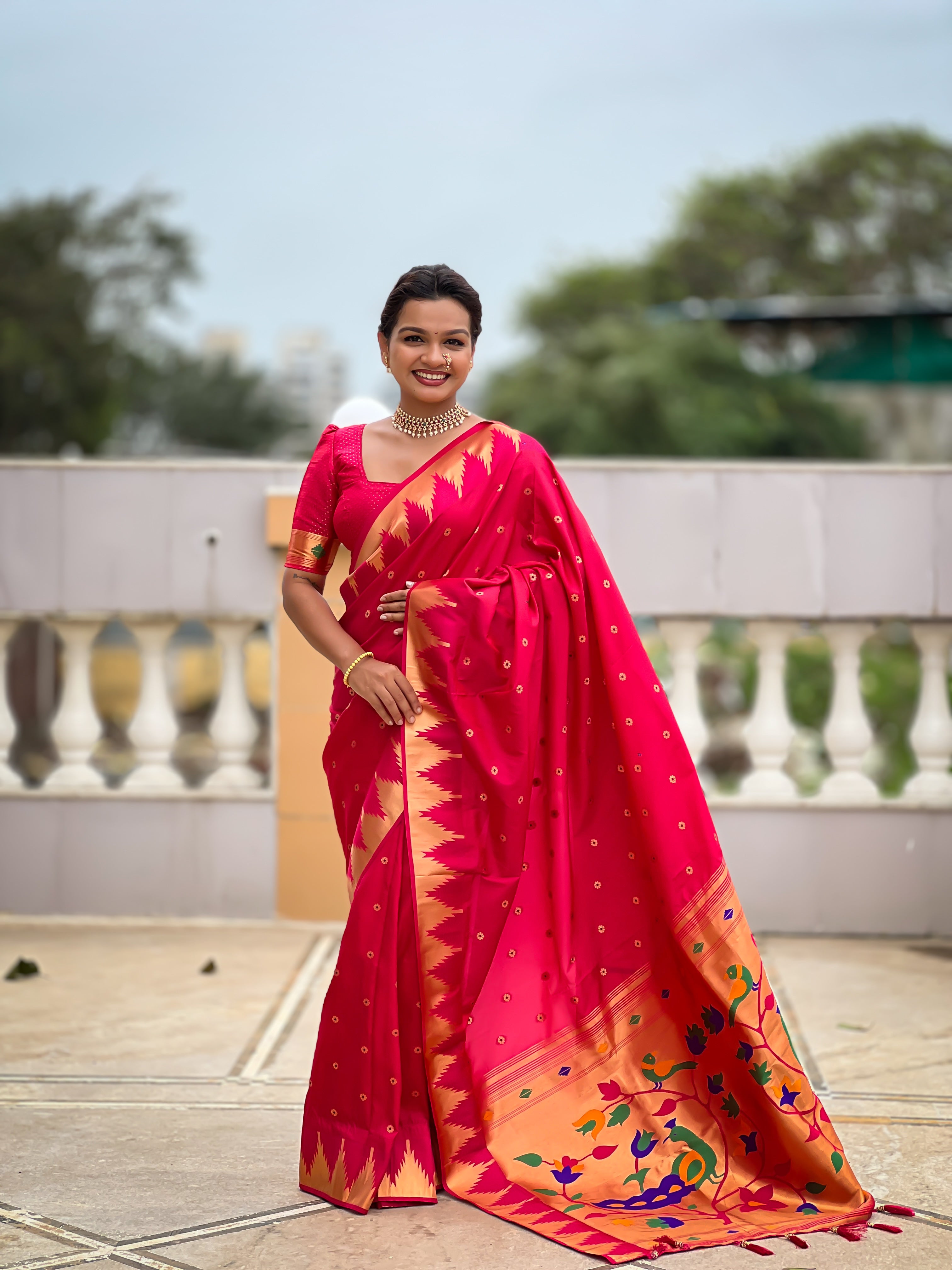 Soft Silk Designer Temple Paithani Saree