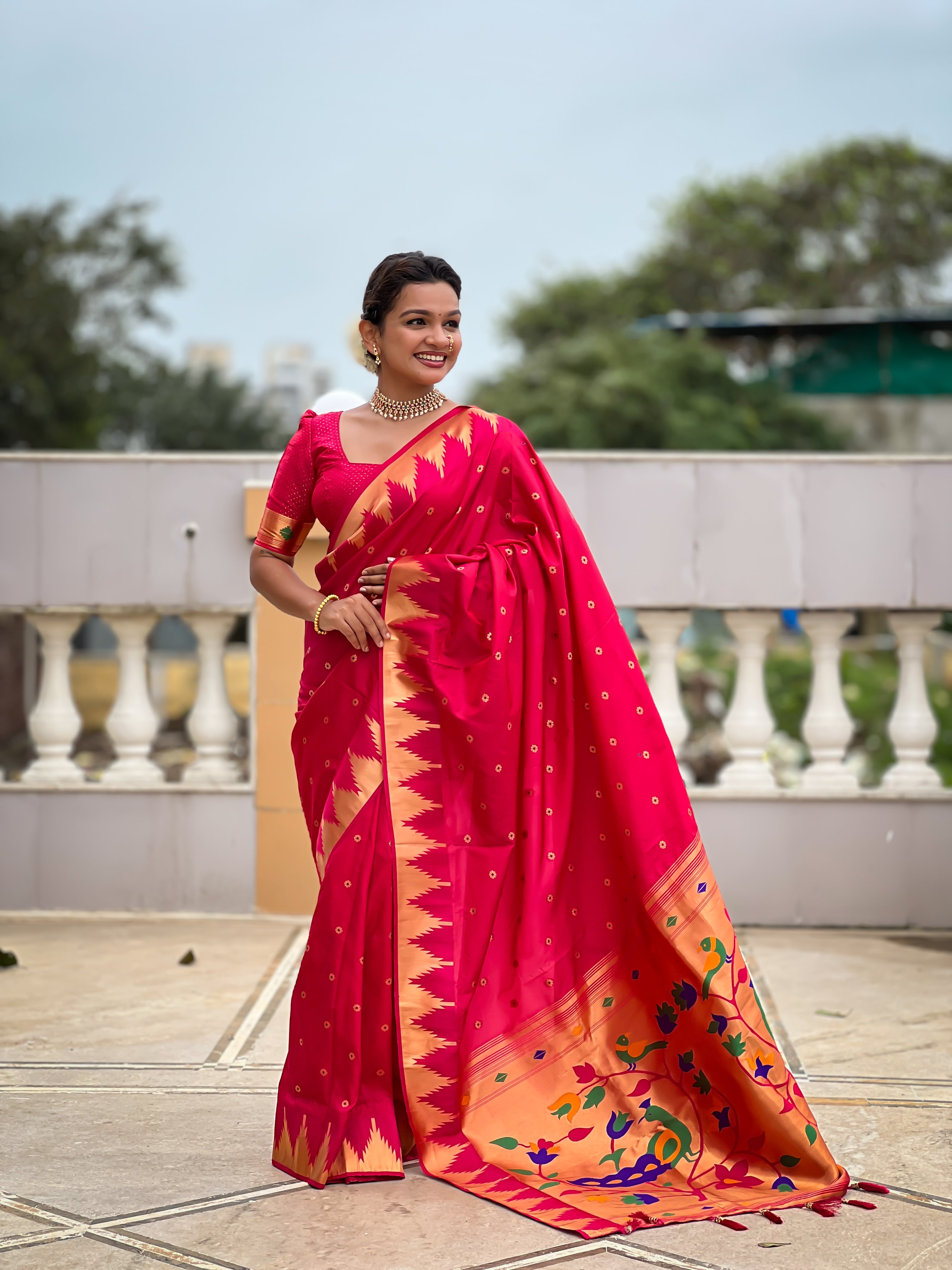 Soft Silk Designer Temple Paithani Saree