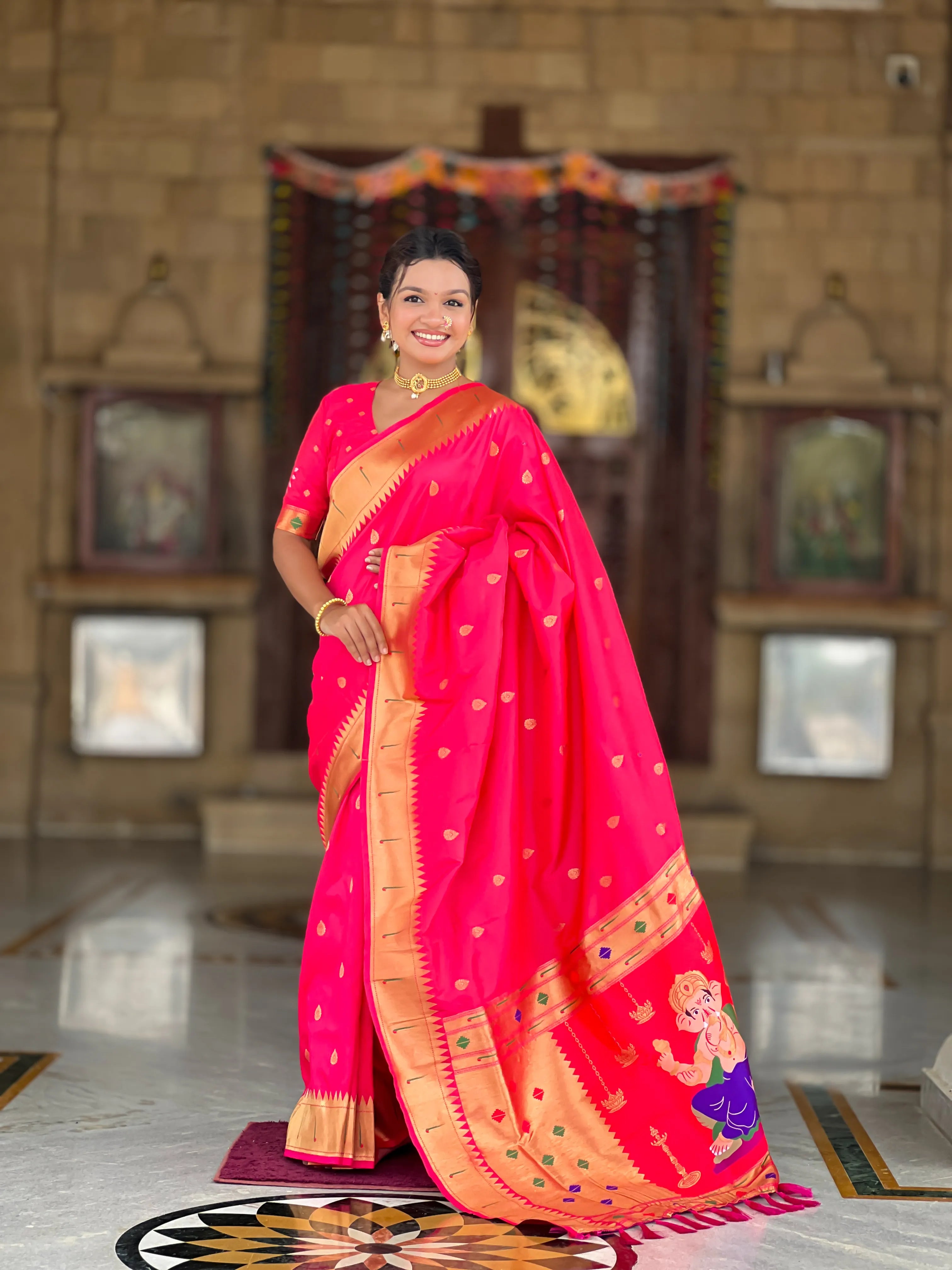 Soft Silk Ganpati Designer Paithani Saree