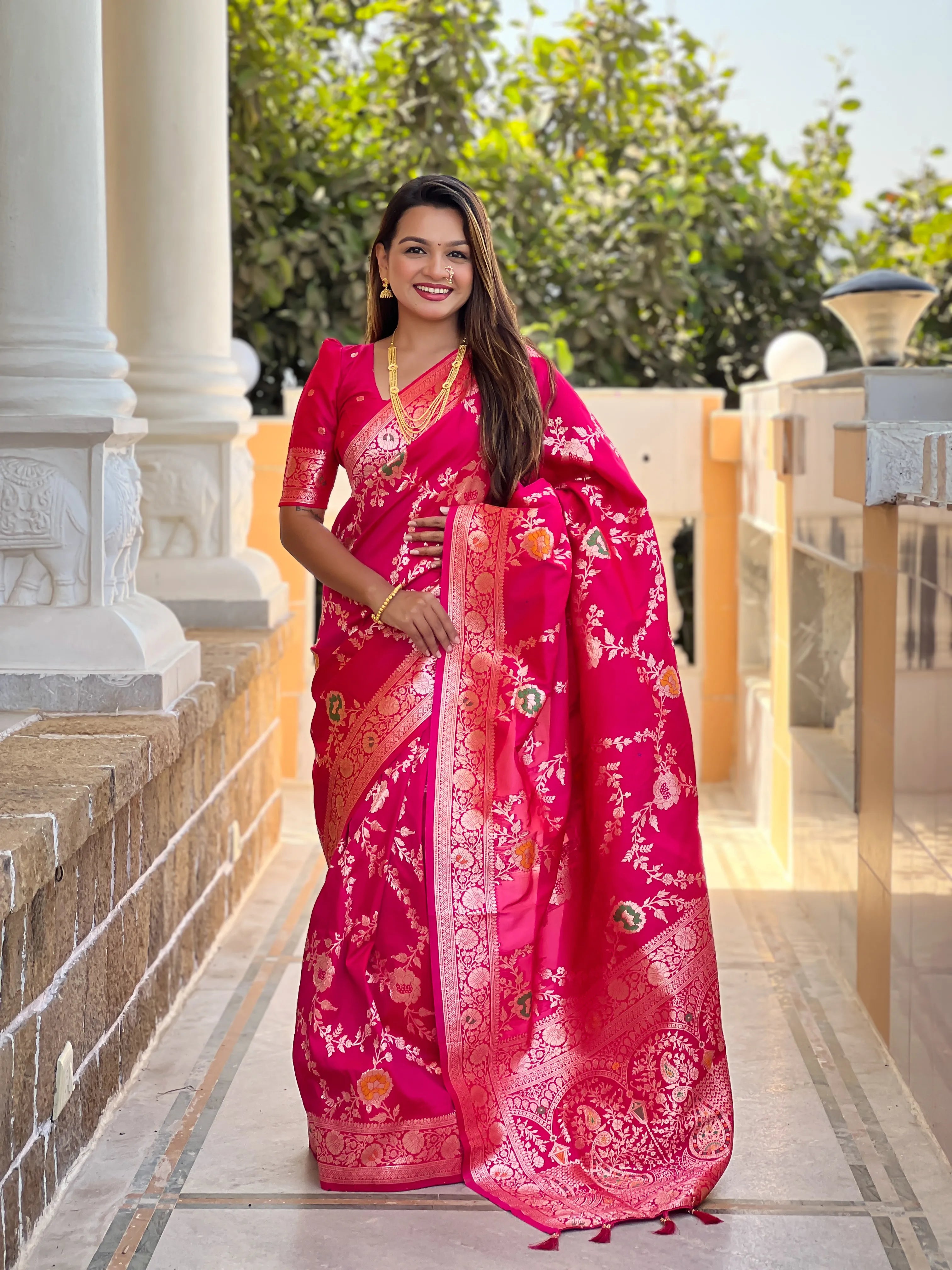 Soft Banarasi Silk Copper Zari Weaving Saree