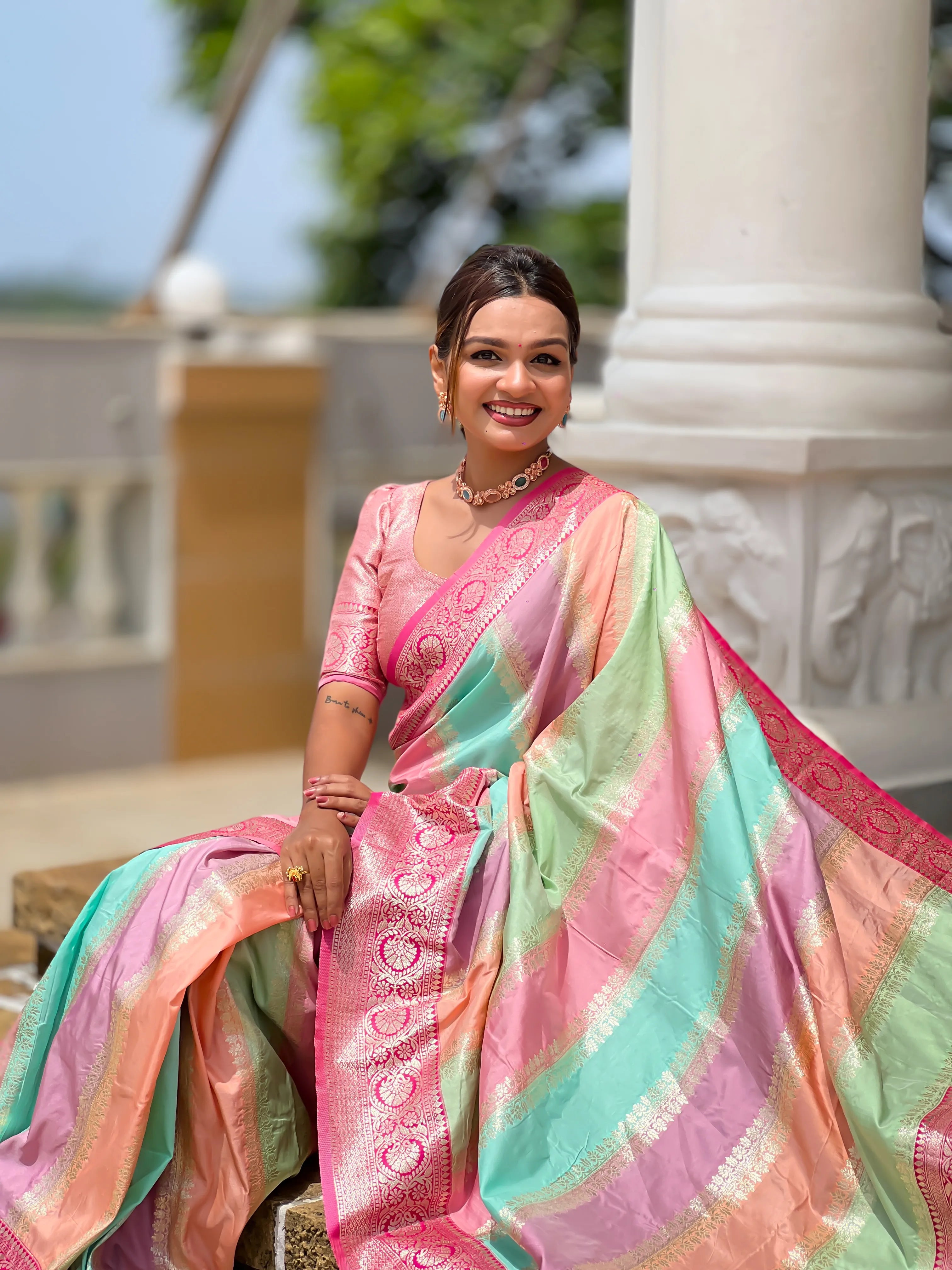 Soft Silk Banarasi Multicolor Design Saree