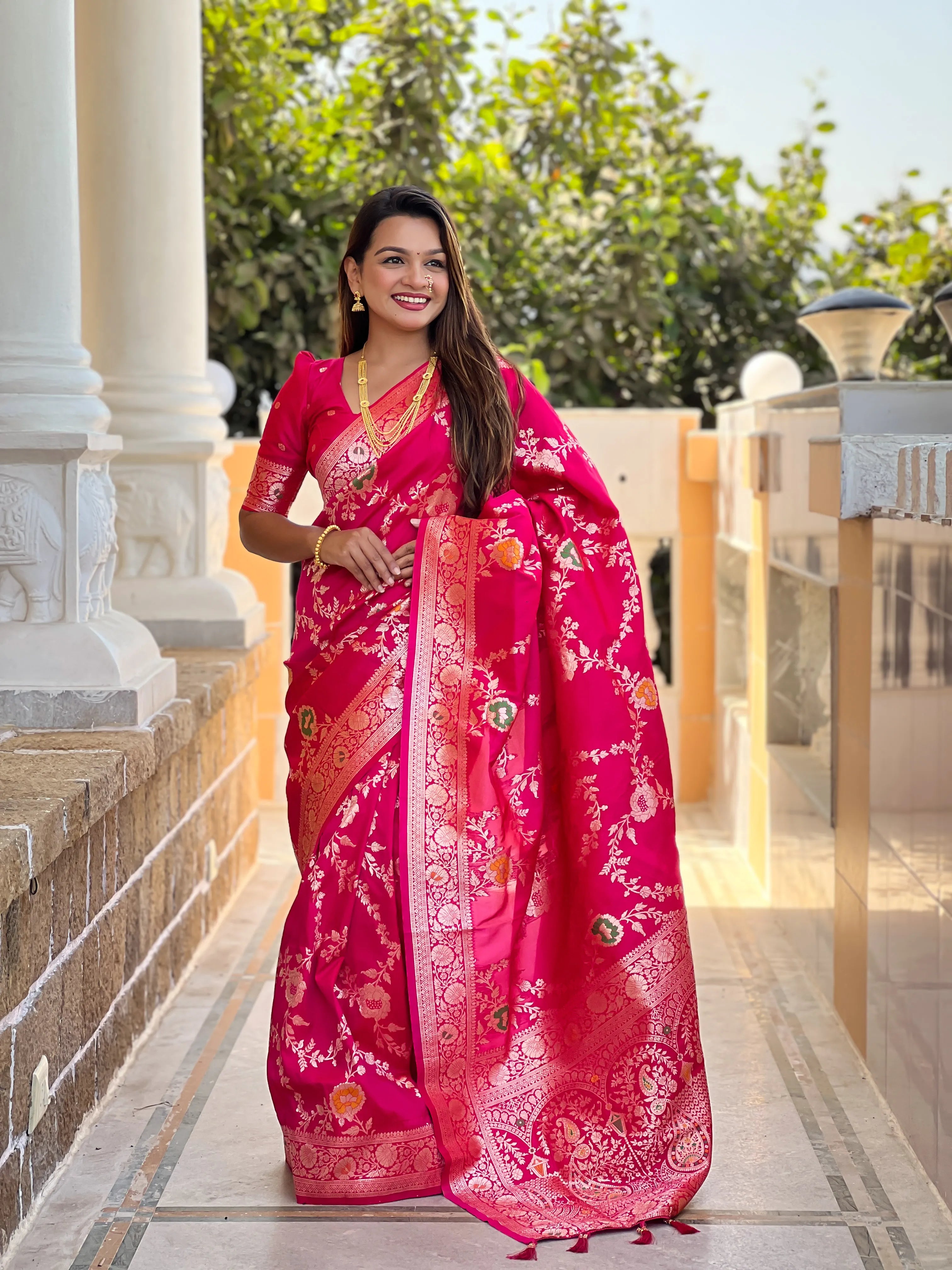 Soft Banarasi Silk Copper Zari Weaving Saree